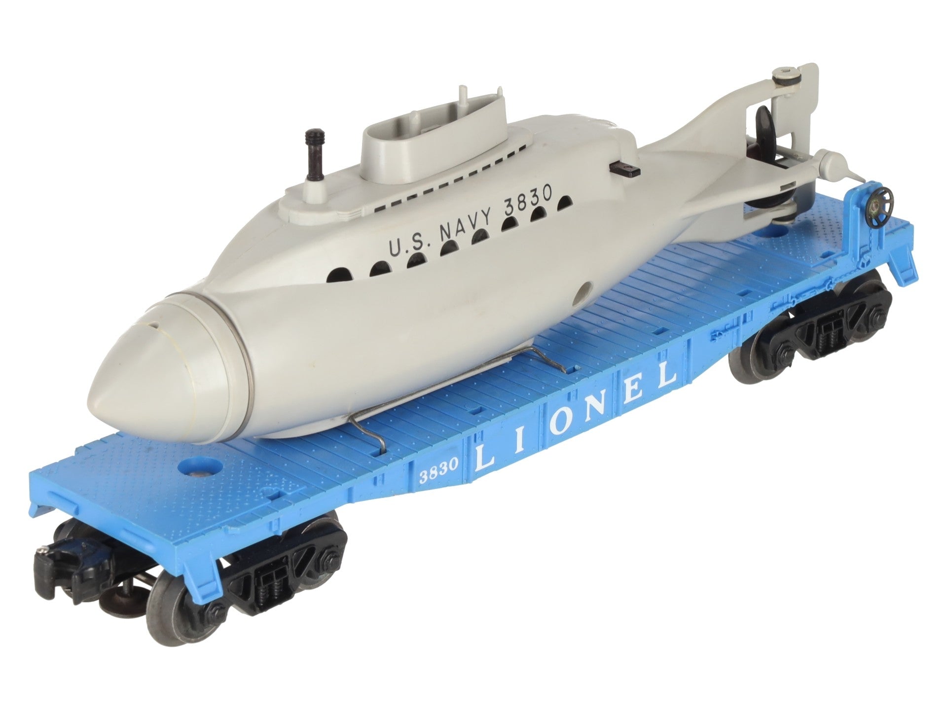 Lionel 3830 Vintage O Flatcar with Operating U.S. Navy Submarine EX/Box
