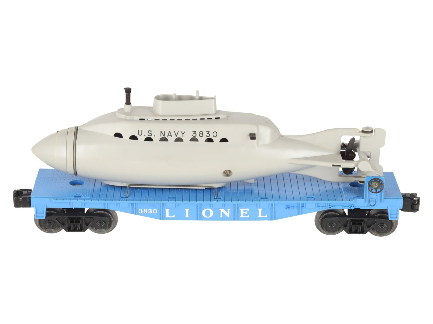 Lionel 3830 Vintage O Flatcar with Operating U.S. Navy Submarine EX/Box