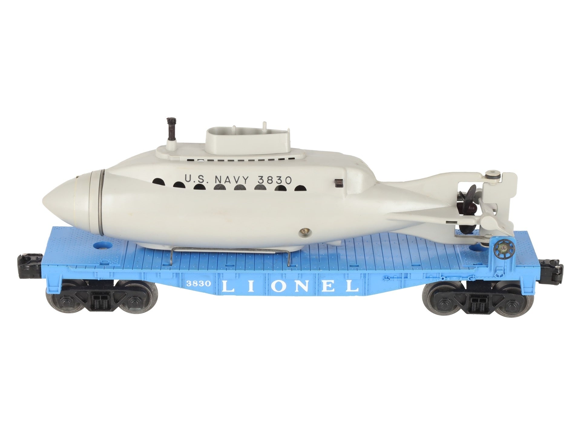 Lionel 3830 Vintage O Flatcar with Operating U.S. Navy Submarine EX/Box