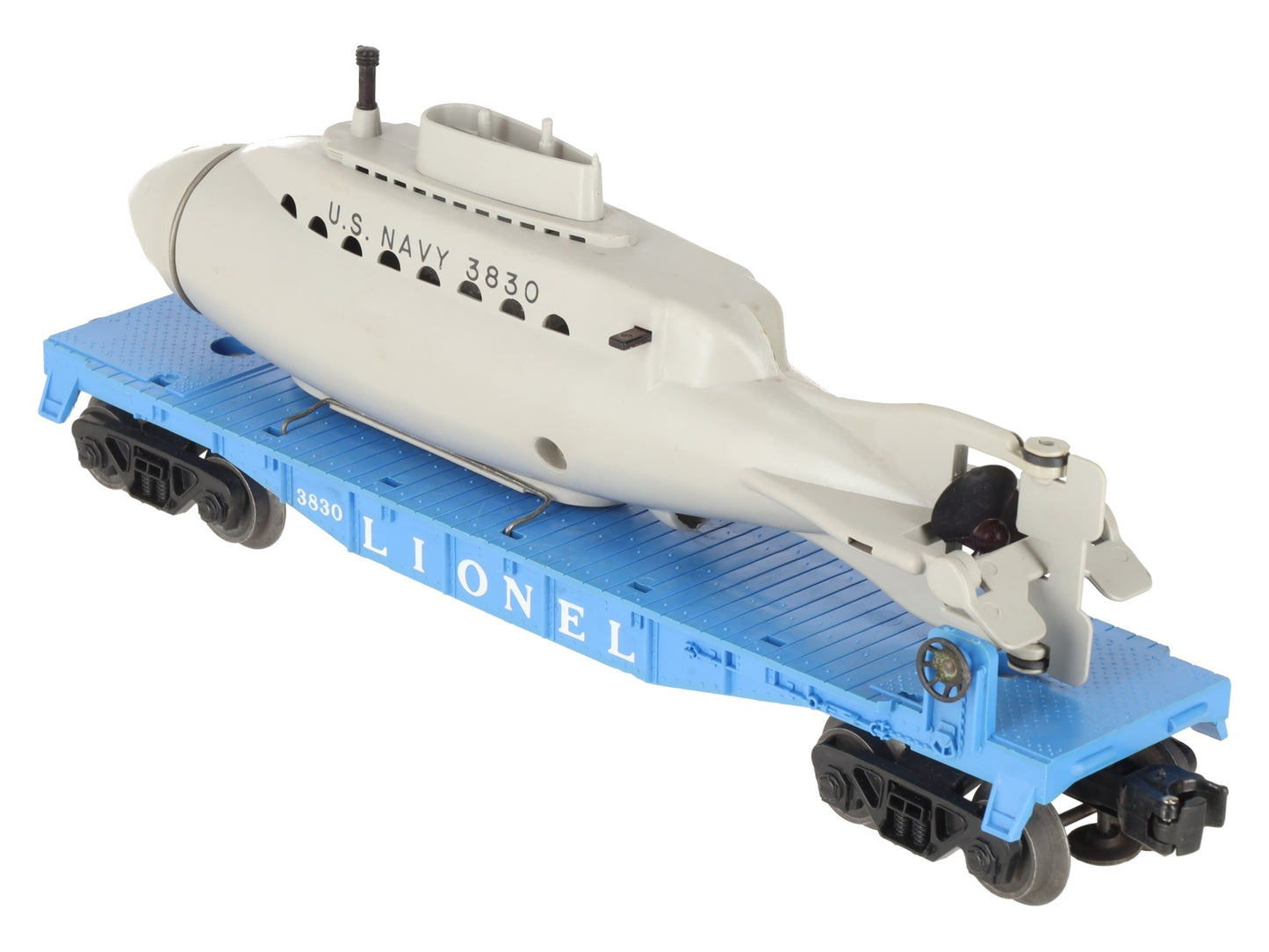 Lionel 3830 Vintage O Flatcar with Operating U.S. Navy Submarine EX/Box