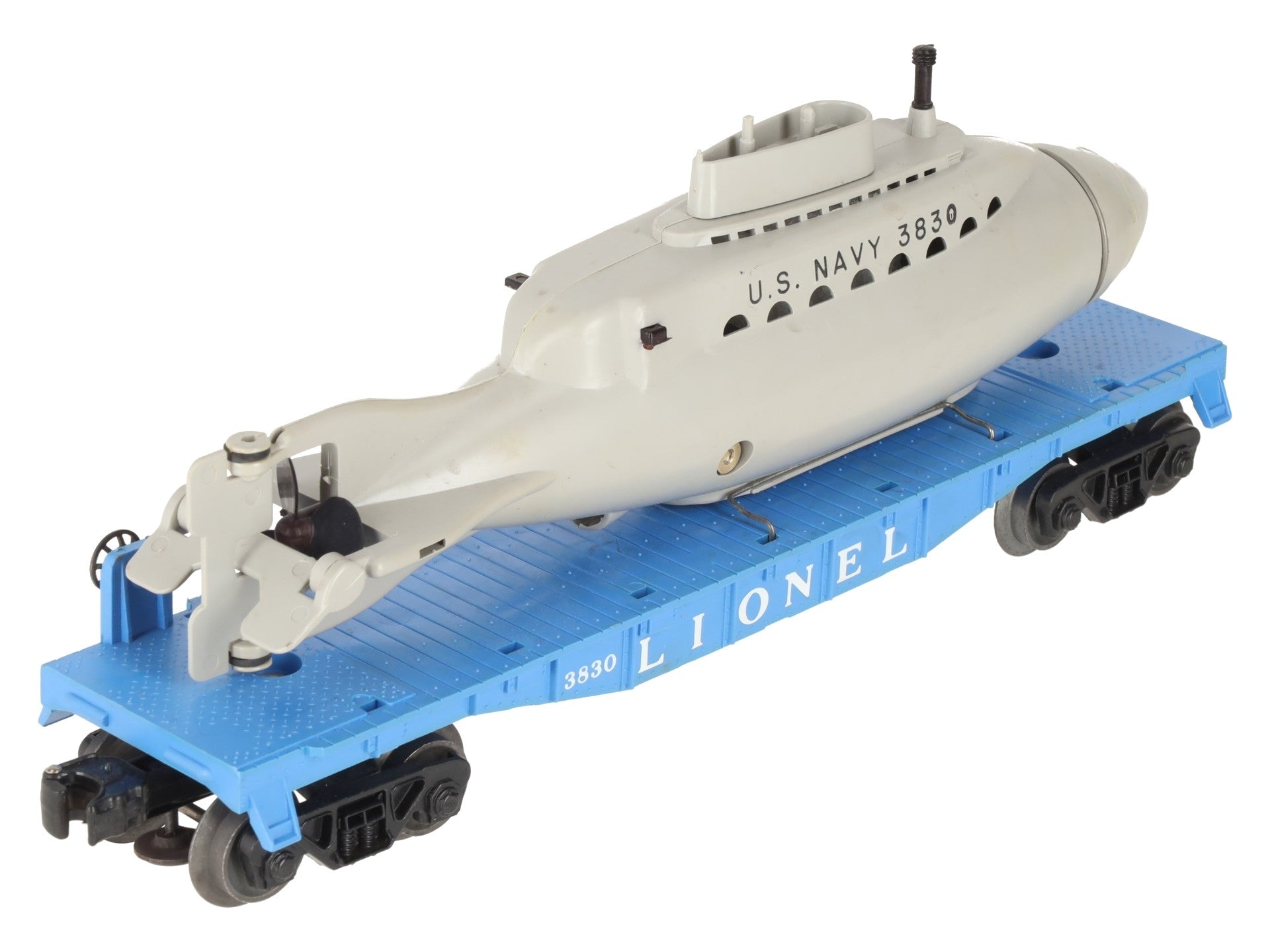 Lionel 3830 Vintage O Flatcar with Operating U.S. Navy Submarine EX/Box