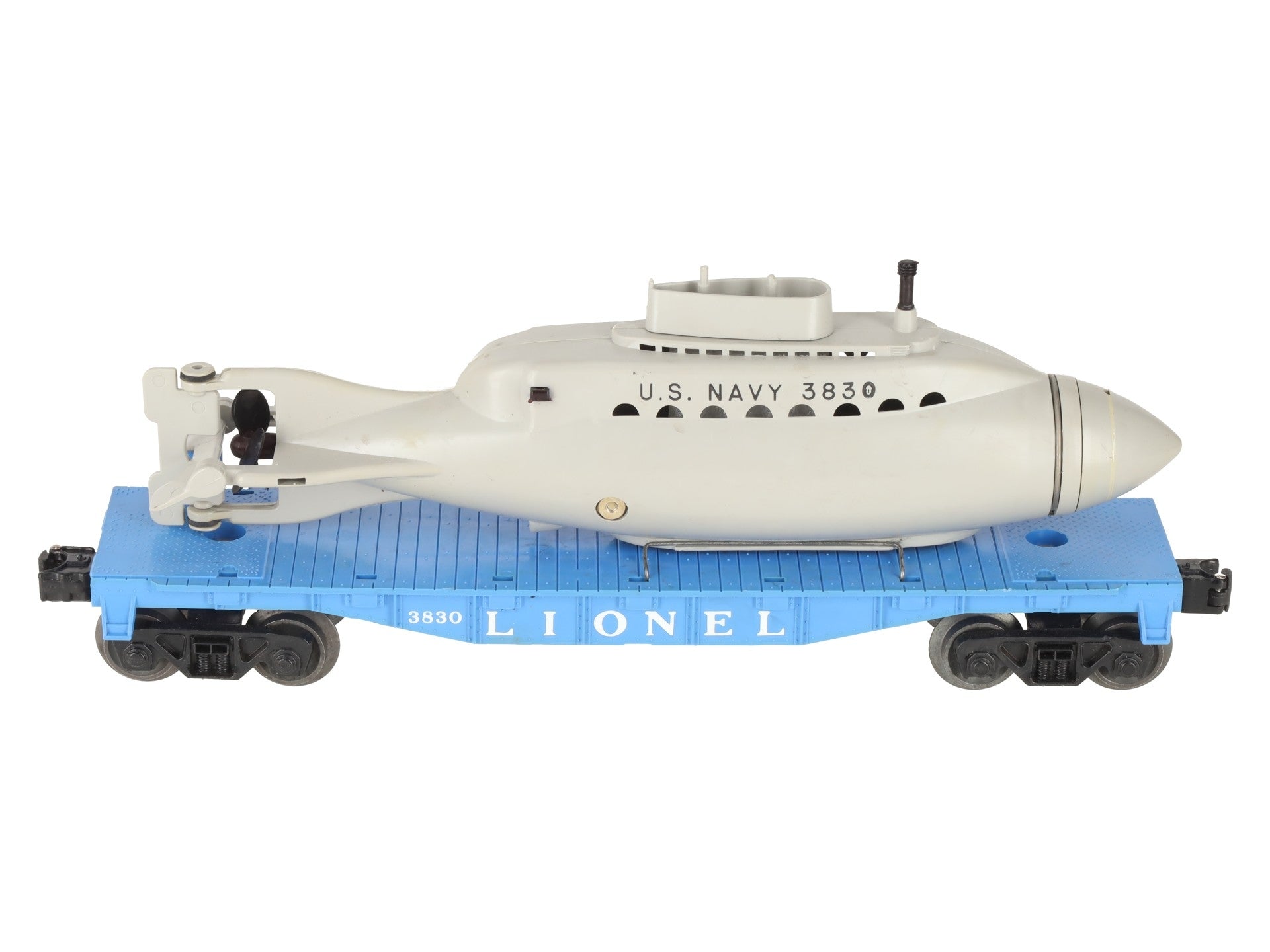Lionel 3830 Vintage O Flatcar with Operating U.S. Navy Submarine EX/Box