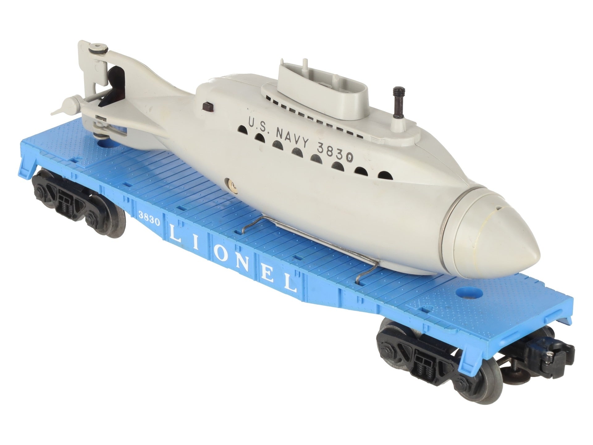 Lionel 3830 Vintage O Flatcar with Operating U.S. Navy Submarine EX/Box