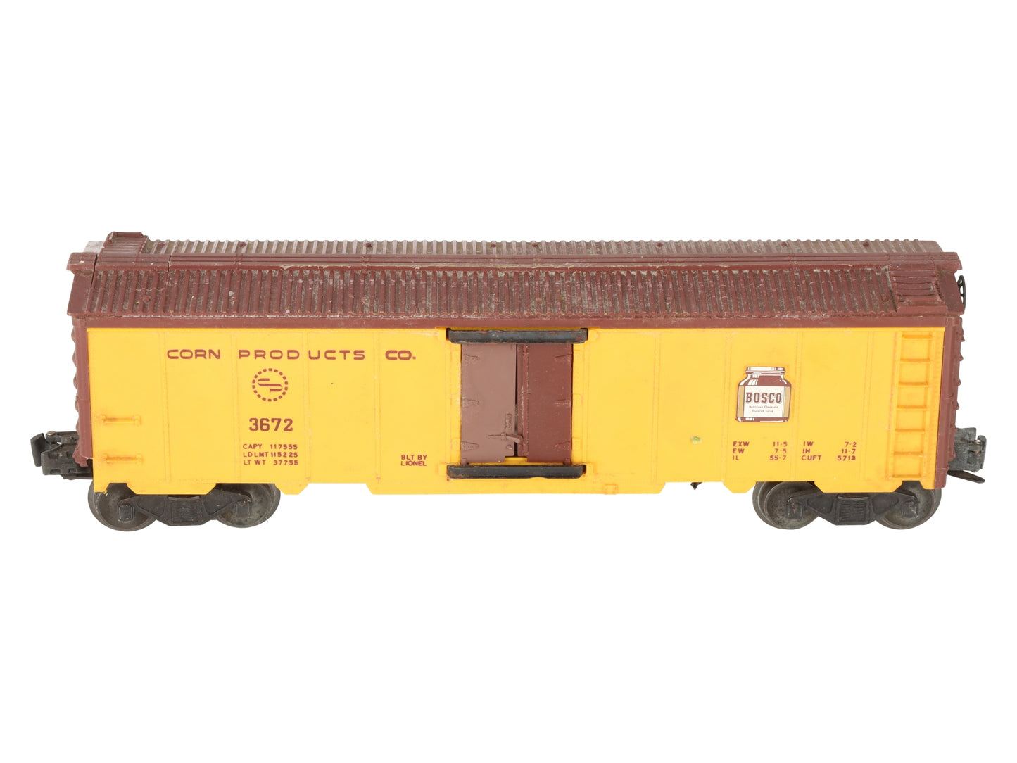 Lionel 3672 Vintage O Operating Bosco Milk Car with Platform VG/Box