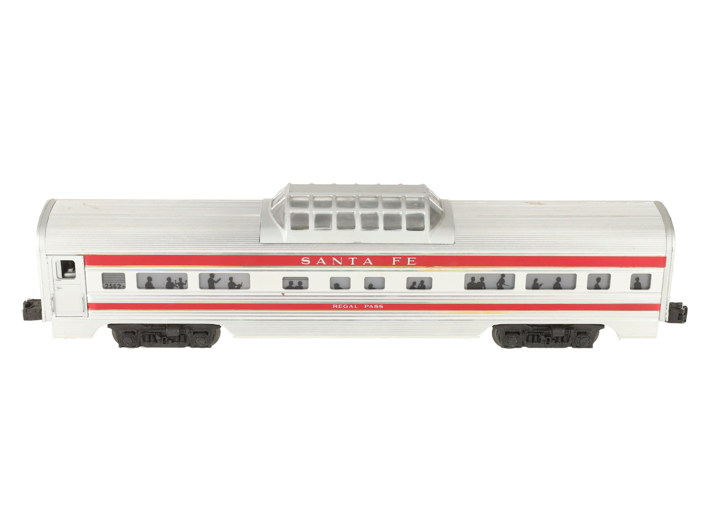 Lionel 2562 Vintage O Santa Fe Regal Pass Red Stripe Aluminum Vista Dome Car VG