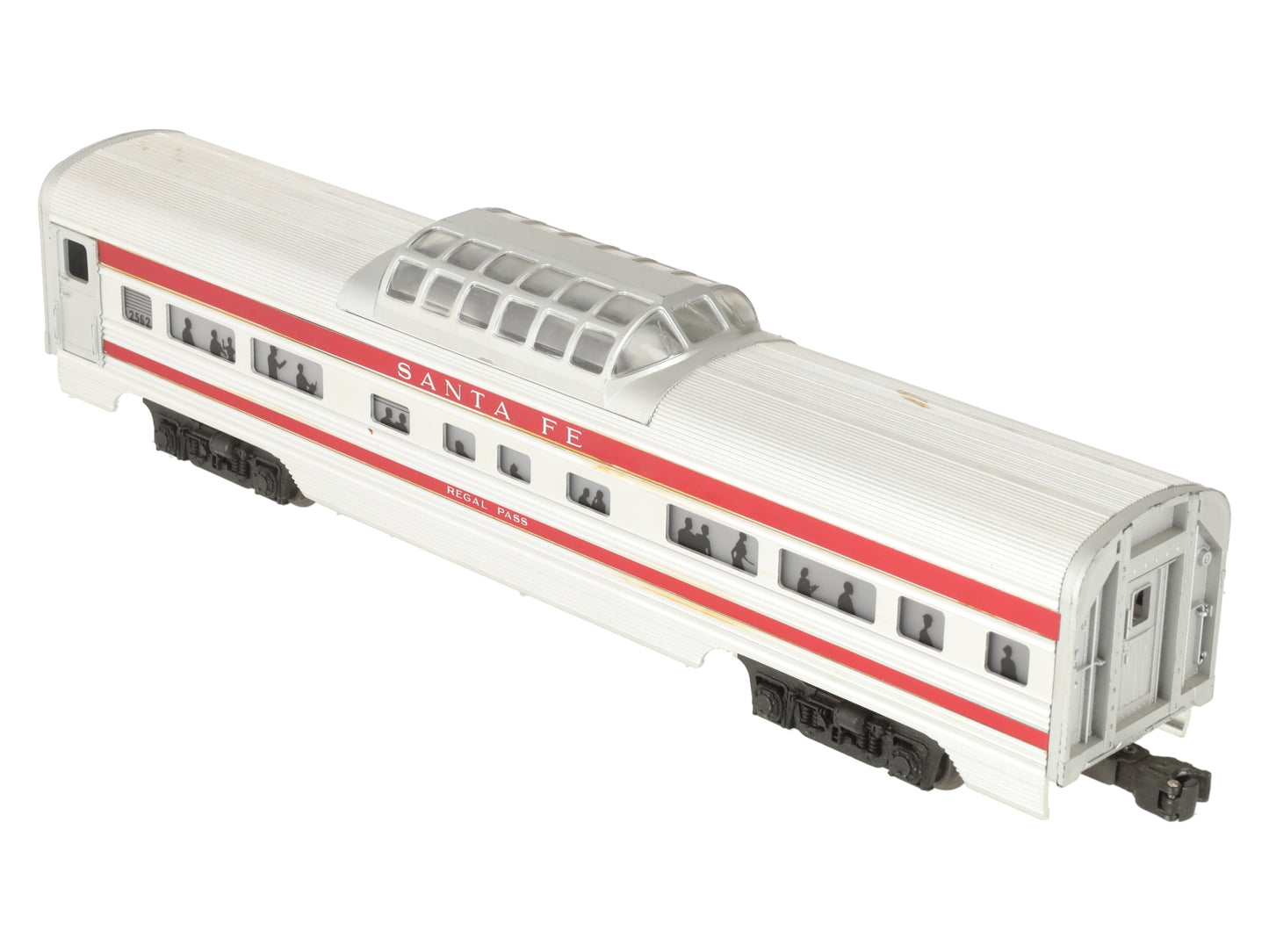 Lionel 2562 Vintage O Santa Fe Regal Pass Red Stripe Aluminum Vista Dome Car VG