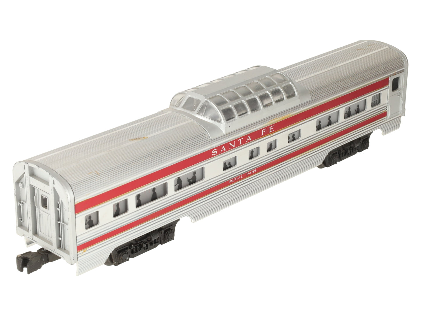 Lionel 2562 Vintage O Santa Fe Regal Pass Red Stripe Aluminum Vista Dome Car VG