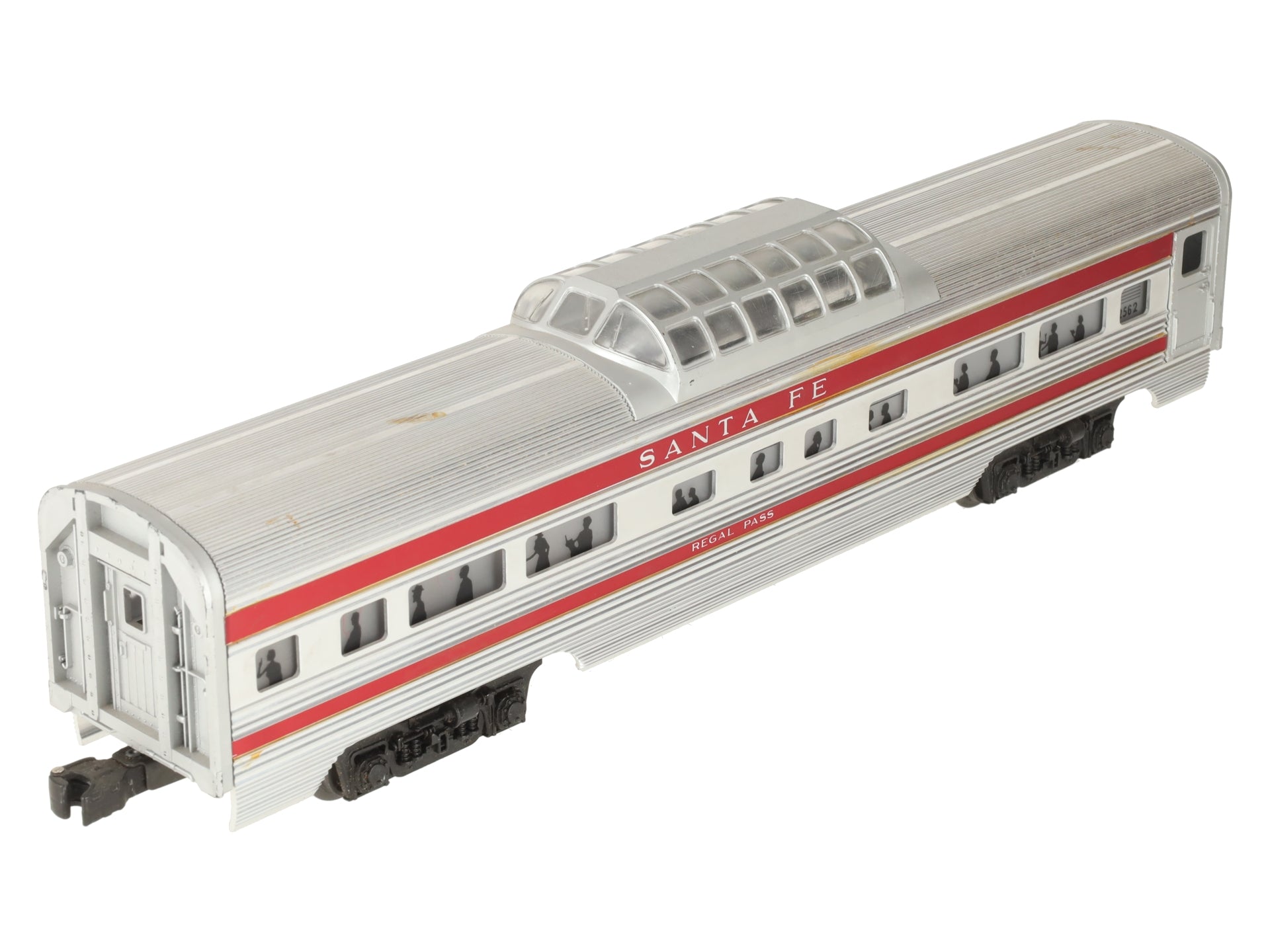 Lionel 2562 Vintage O Santa Fe Regal Pass Red Stripe Aluminum Vista Dome Car VG