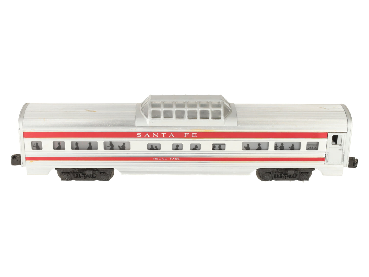 Lionel 2562 Vintage O Santa Fe Regal Pass Red Stripe Aluminum Vista Dome Car VG