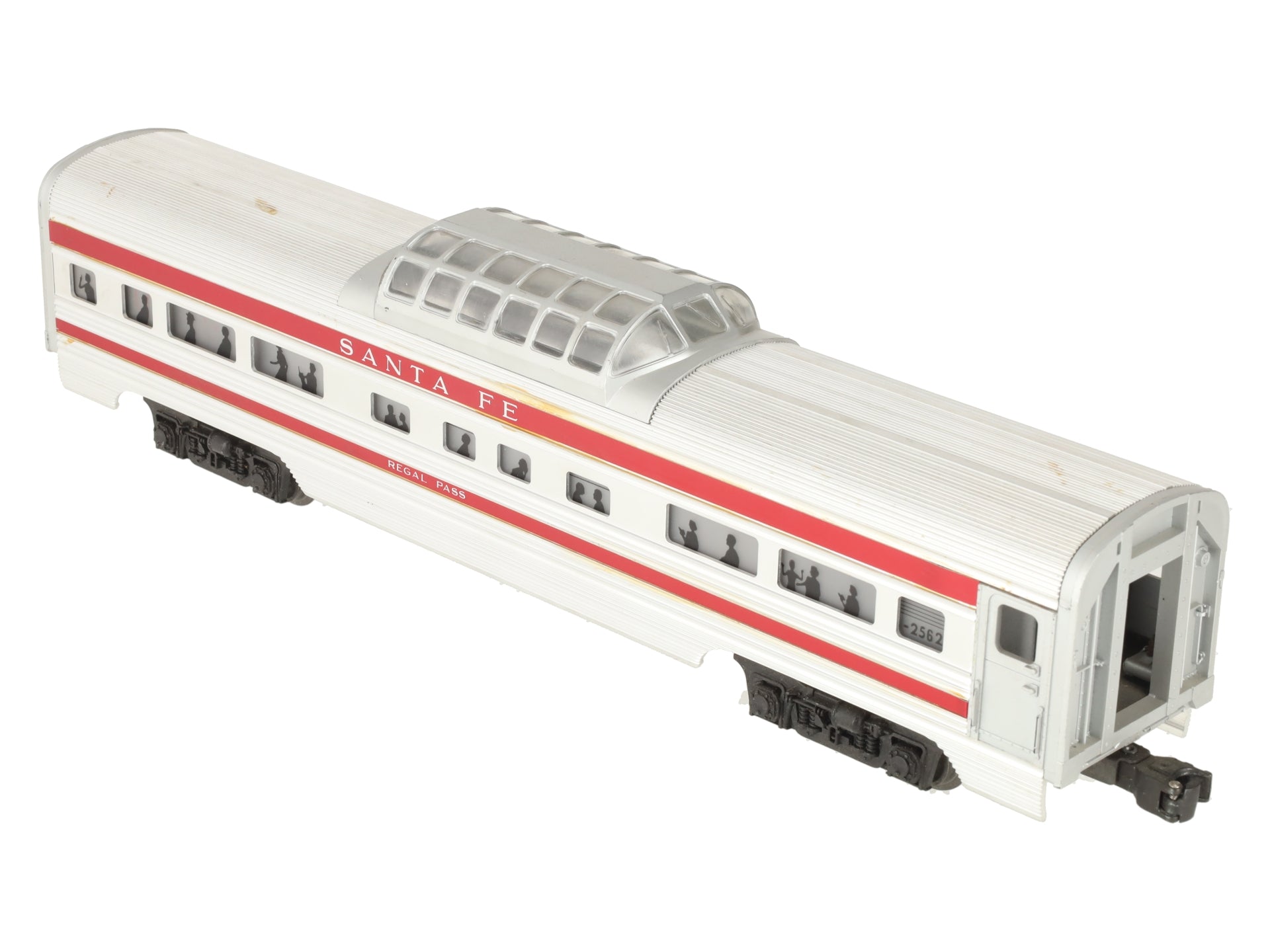 Lionel 2562 Vintage O Santa Fe Regal Pass Red Stripe Aluminum Vista Dome Car VG