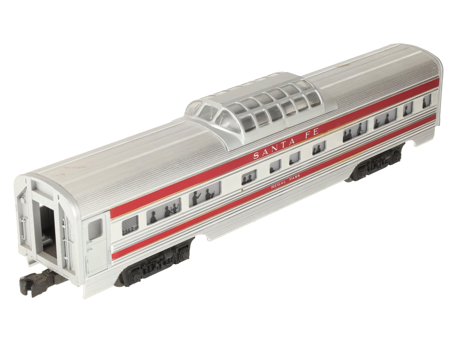Lionel 2562 Vintage O Santa Fe Regal Pass Red Stripe Aluminum Vista Dome Car VG