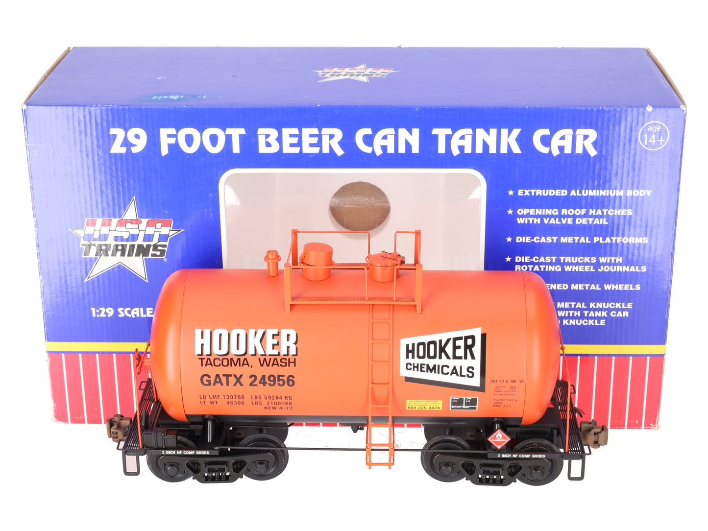 USA Trains R15206 G Hooker Chemicals Beer Can Tank Car #24956 (Metal Wheels) LN/Box