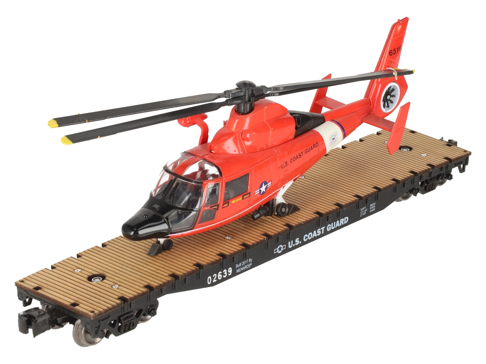 Menards 279-3396 O US Coast Guard Flat Car w/  Helicopter Load #02639/6516 EX/Box