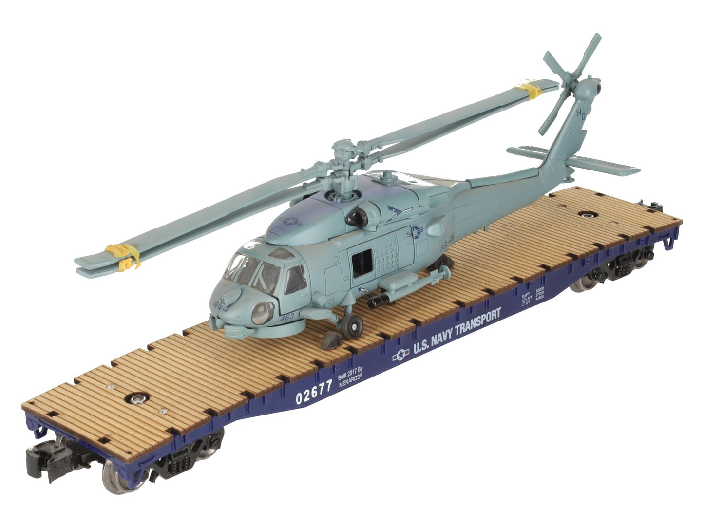Menards 279-3398 O US Navy Flatcar w/ Navy Helicopter #02677 EX/Box