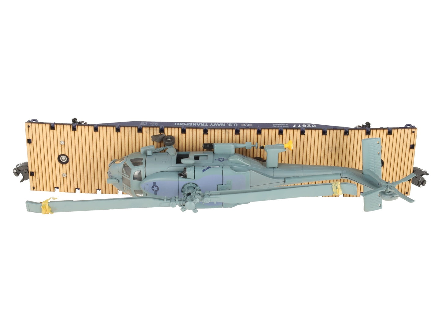 Menards 279-3398 O US Navy Flatcar w/ Navy Helicopter #02677 EX/Box