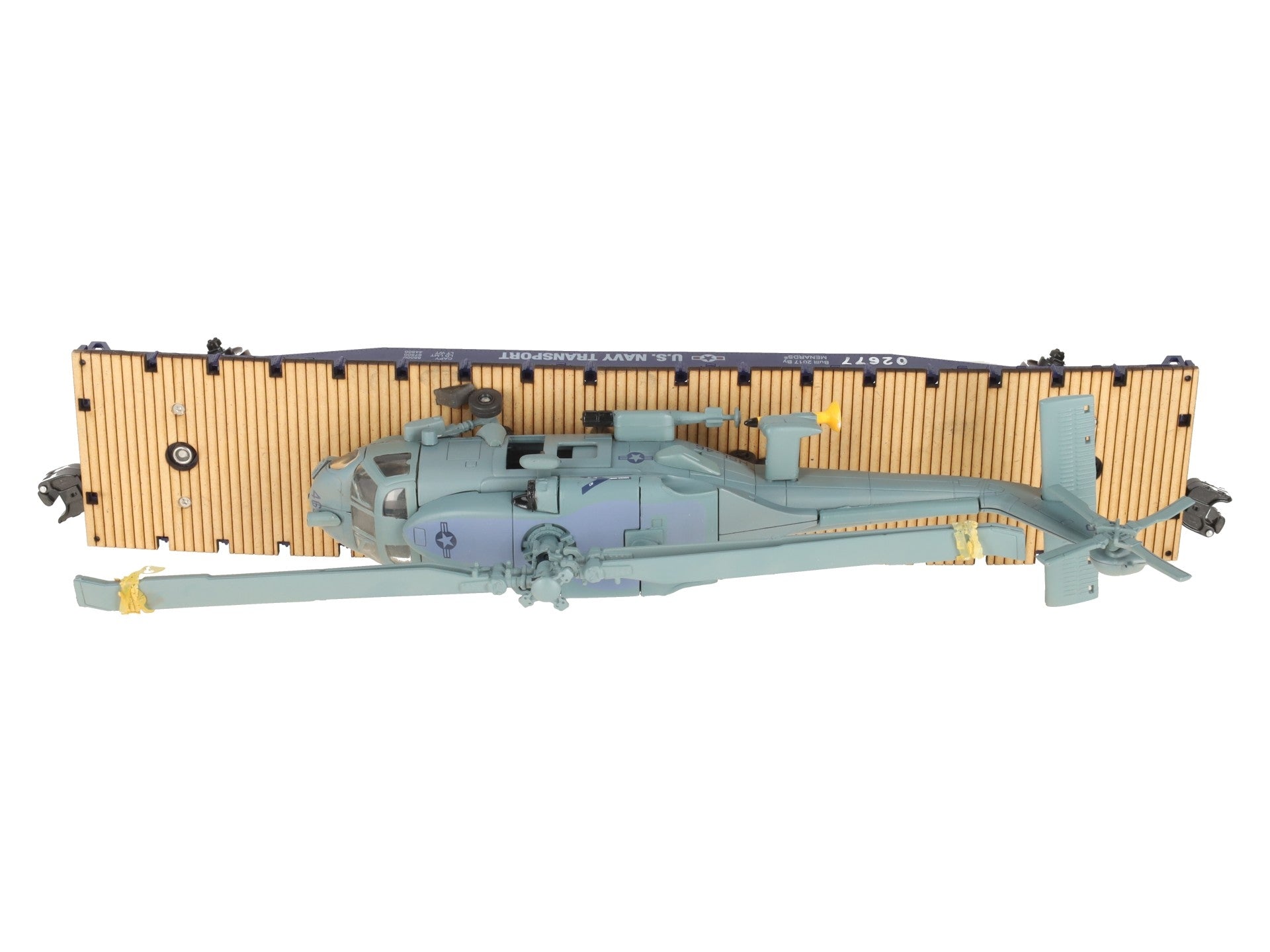 Menards 279-3398 O US Navy Flatcar w/ Navy Helicopter #02677 EX/Box