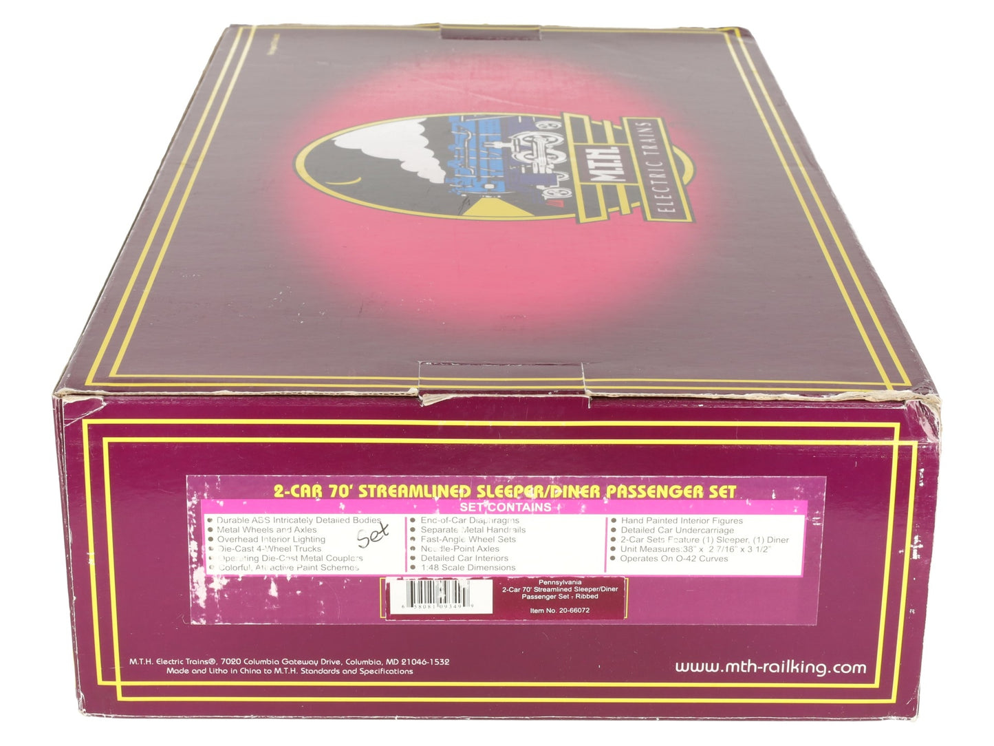 MTH 20-66072 O Pennsylvania 70' Streamlined Slpr/Diner Passenger Set (Set of 2) EX/Box