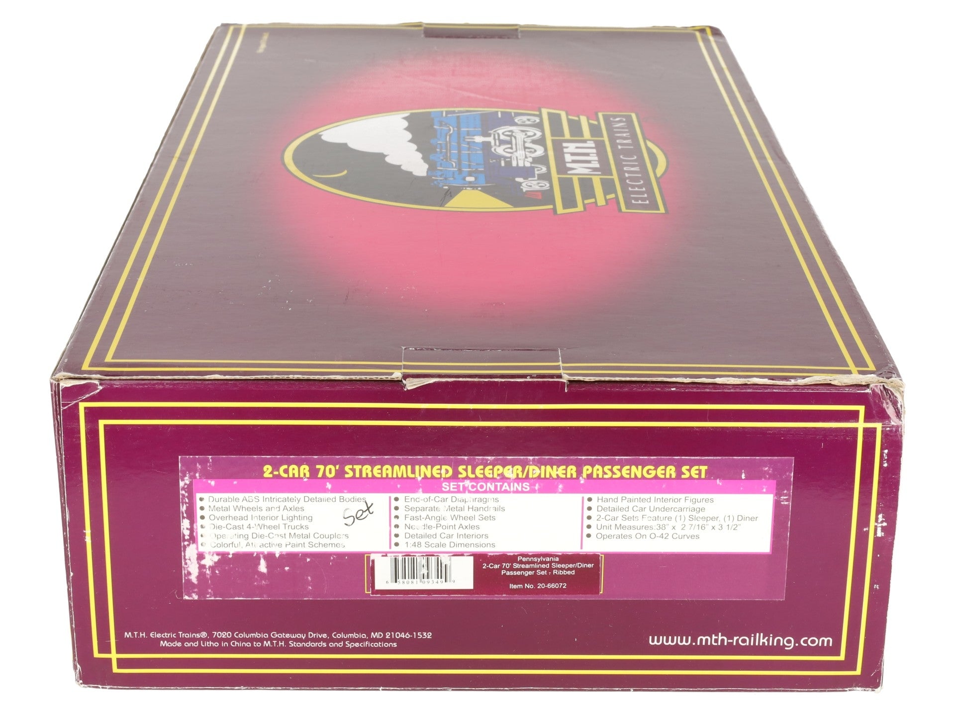 MTH 20-66072 O Pennsylvania 70' Streamlined Slpr/Diner Passenger Set (Set of 2) EX/Box