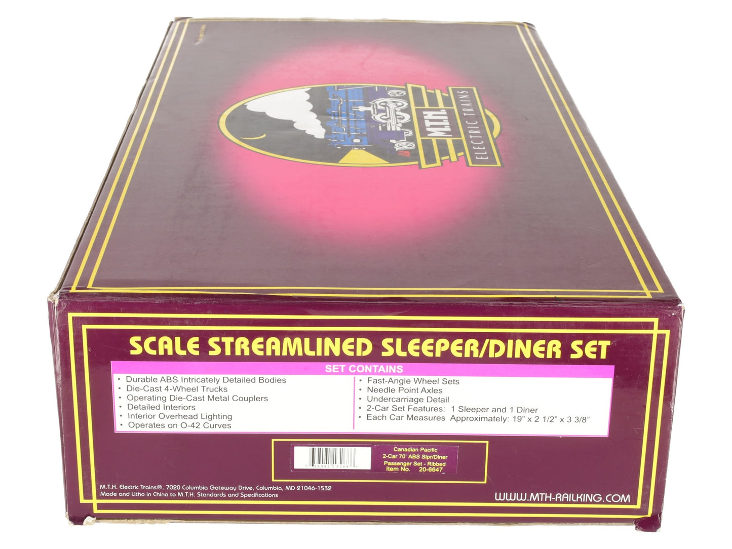 MTH 20-6647 O CP 70' Streamlined Sleeper/Diner Passenger Car Set (Set of 2) EX/Box