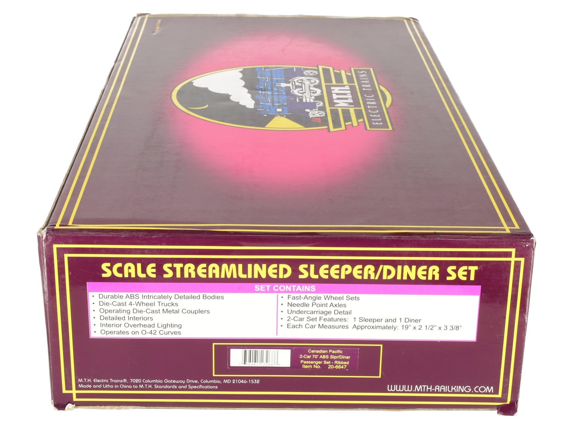 MTH 20-6647 O CP 70' Streamlined Sleeper/Diner Passenger Car Set (Set of 2) EX/Box