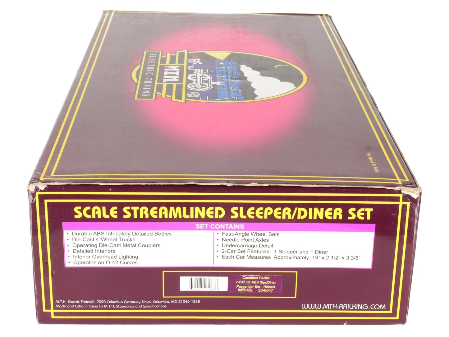 MTH 20-6647 O CP 70' Streamlined Sleeper/Diner Passenger Car Set (Set of 2) EX/Box
