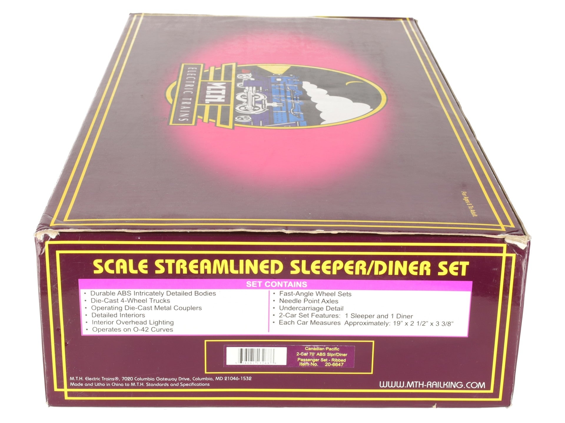 MTH 20-6647 O CP 70' Streamlined Sleeper/Diner Passenger Car Set (Set of 2) EX/Box