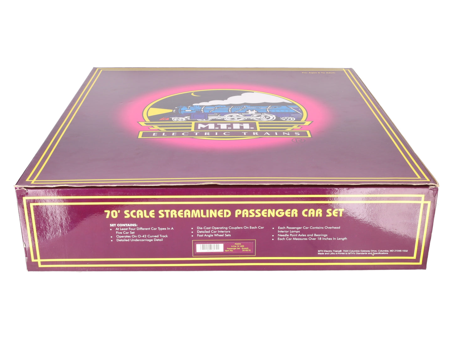 MTH 20-6518 O Alaska Railroad 70' Streamlined Passenger Car Set (Set of 5) EX/Box