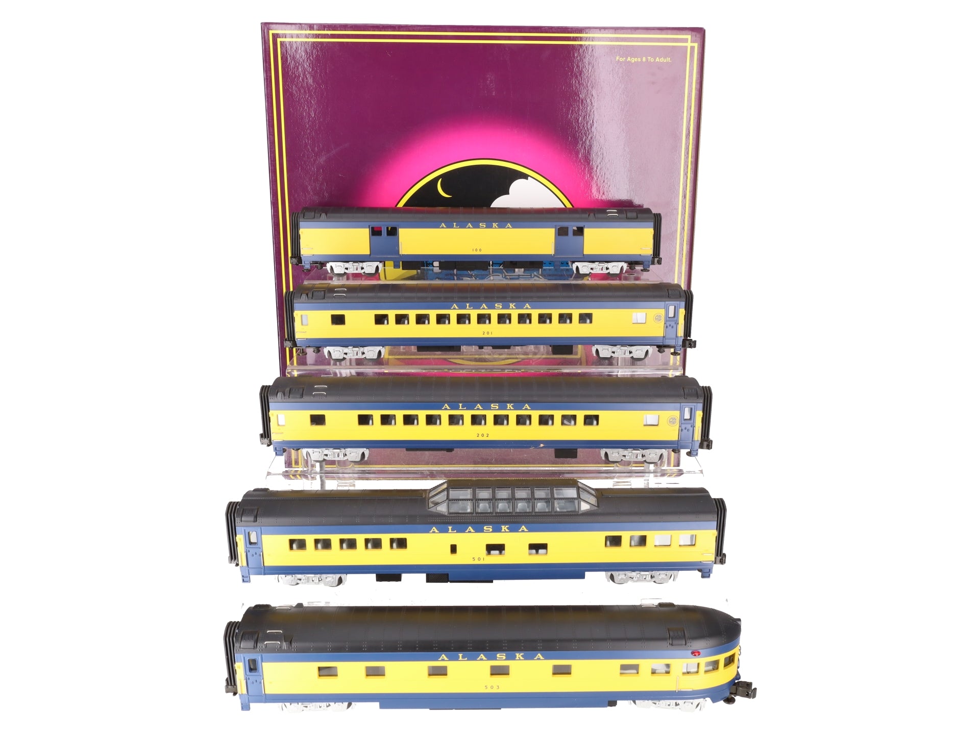 MTH 20-6518 O Alaska Railroad 70' Streamlined Passenger Car Set (Set of 5) EX/Box