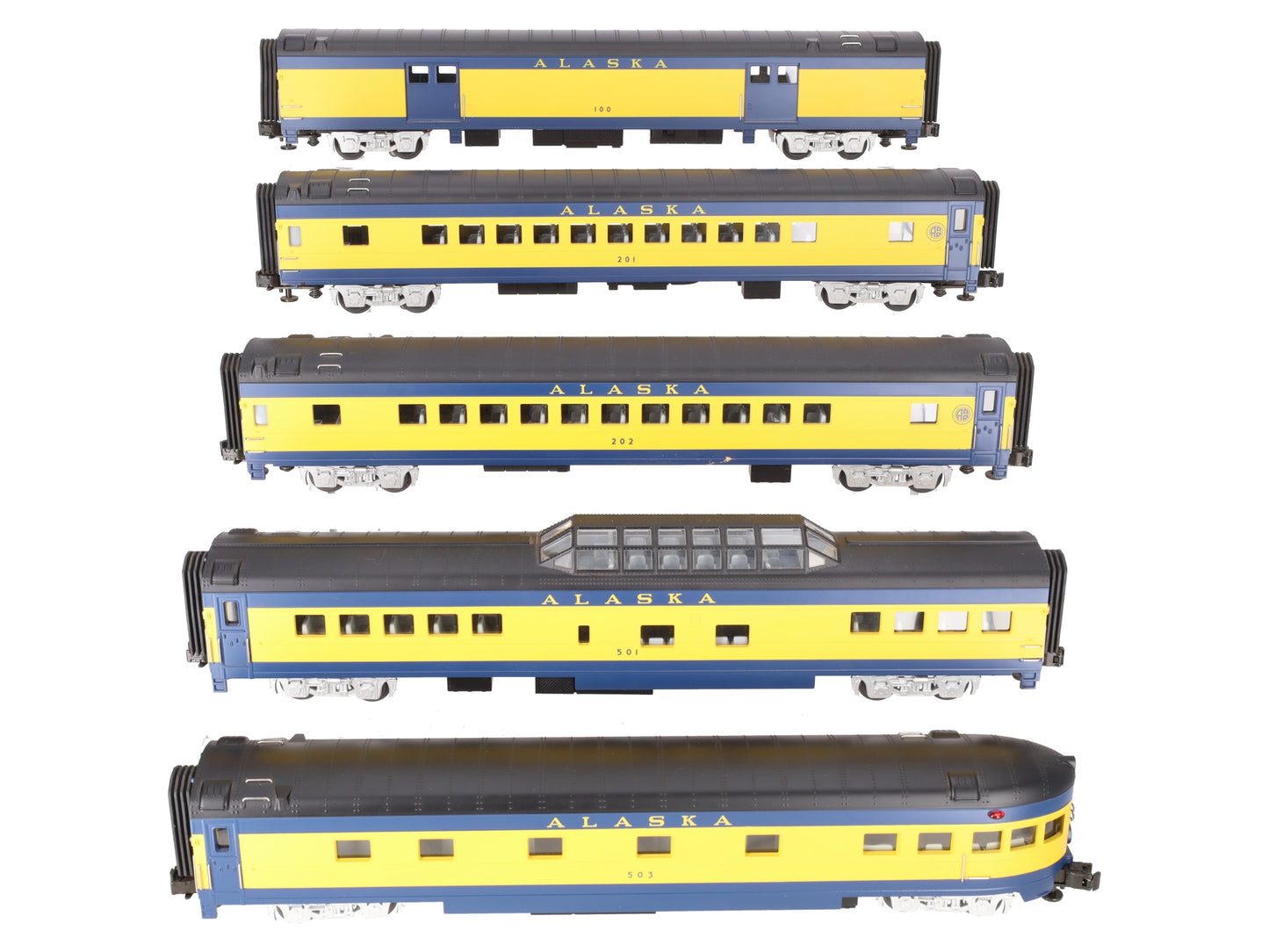 MTH 20-6518 O Alaska Railroad 70' Streamlined Passenger Car Set (Set of 5) EX/Box