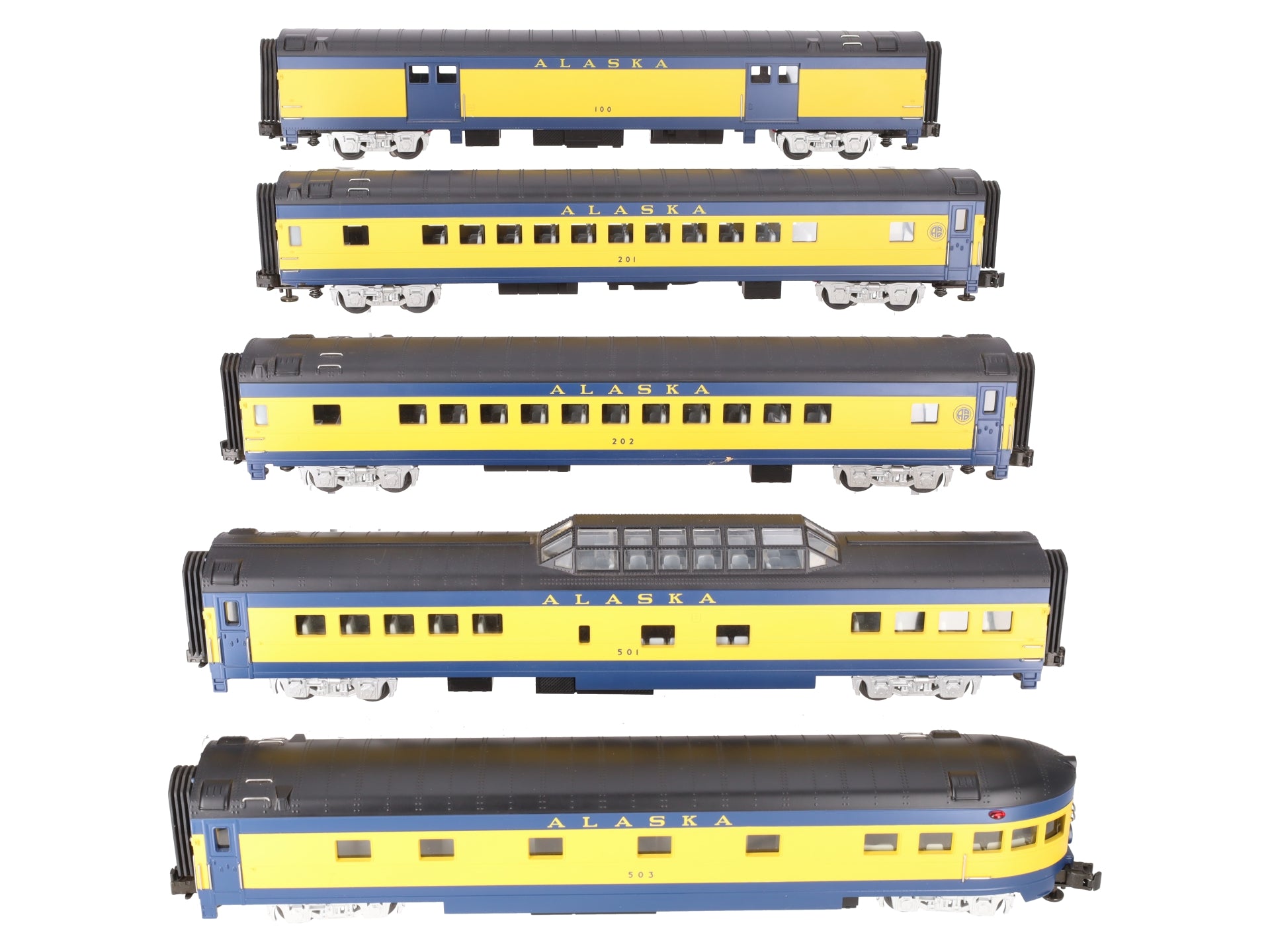 MTH 20-6518 O Alaska Railroad 70' Streamlined Passenger Car Set (Set of 5) EX/Box