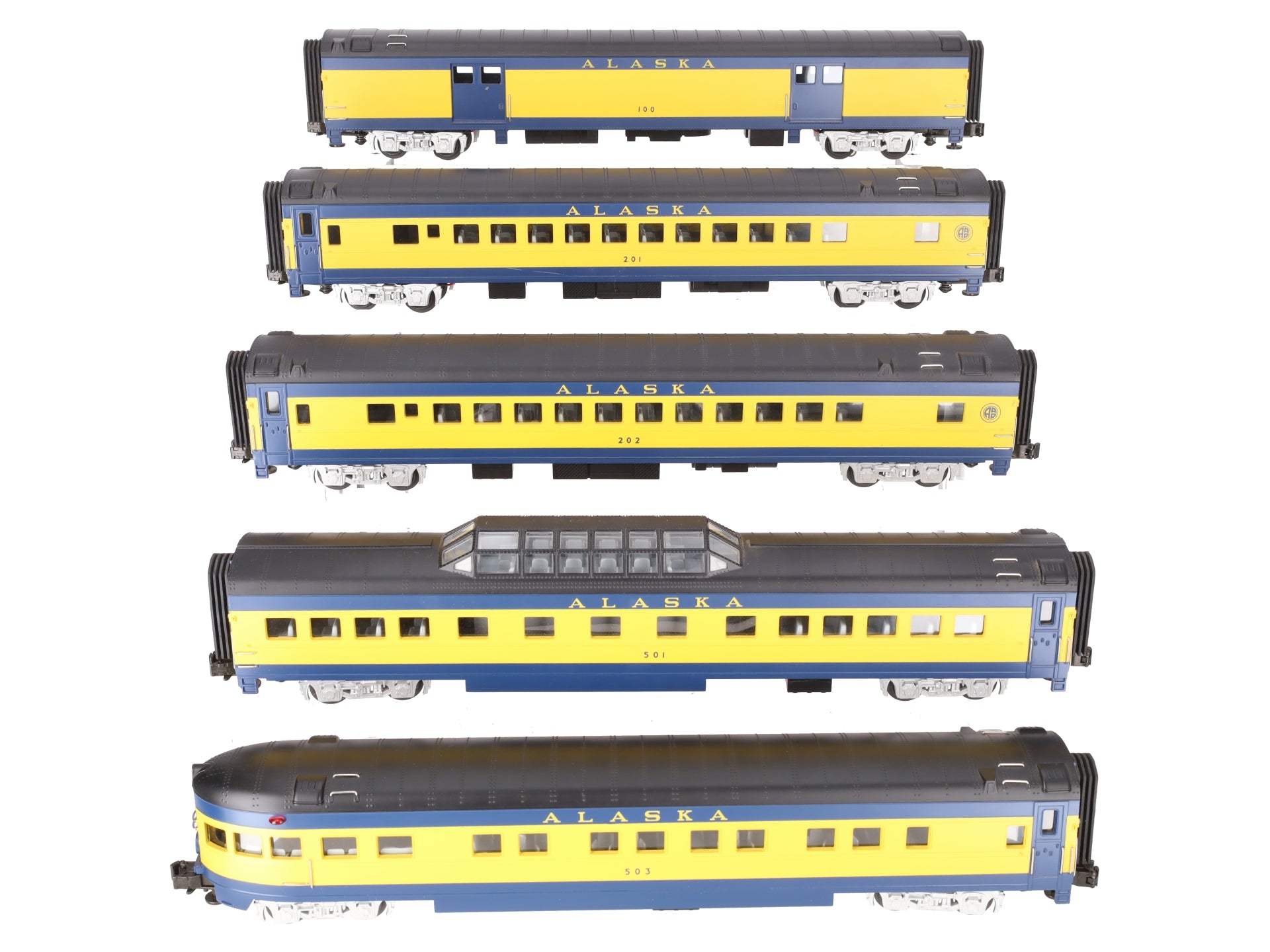 MTH 20-6518 O Alaska Railroad 70' Streamlined Passenger Car Set (Set of 5) EX/Box