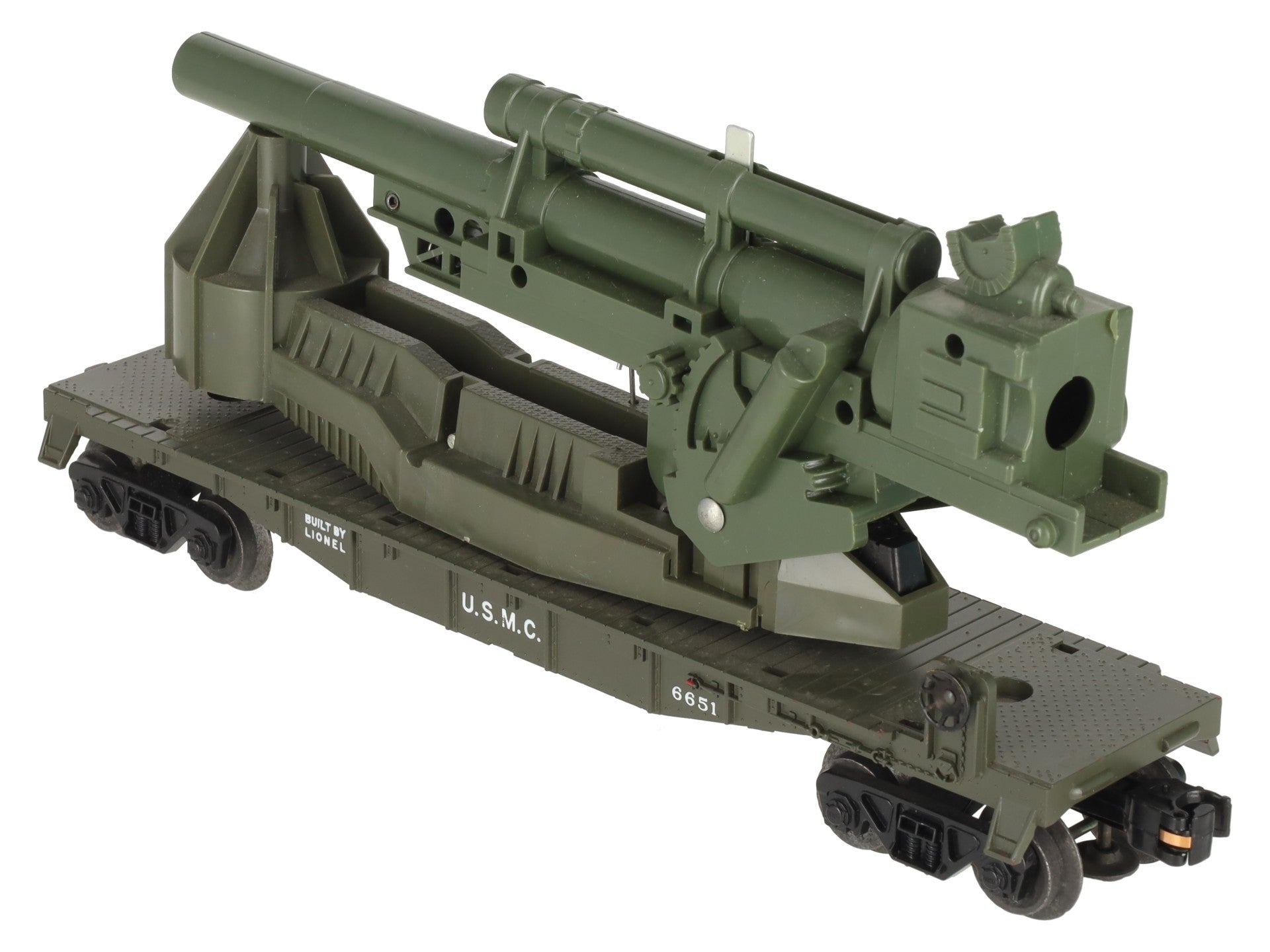 Lionel 6651 Vintage O USMC Olive Drab Cannon Car w/ Shells EX