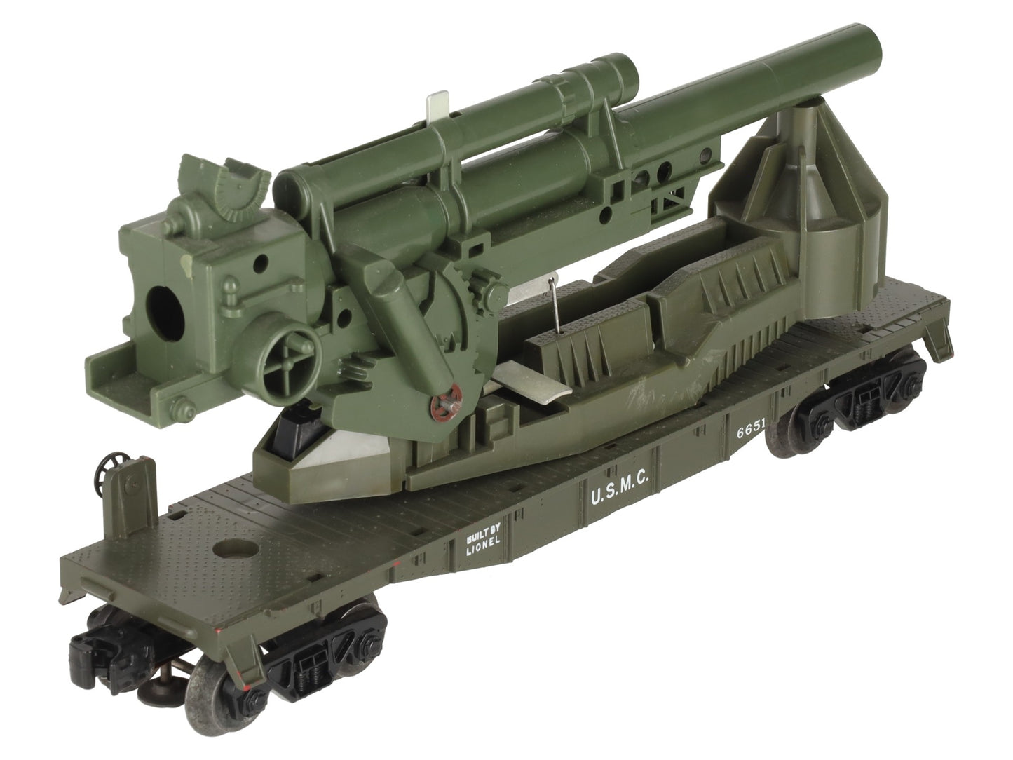 Lionel 6651 Vintage O USMC Olive Drab Cannon Car w/ Shells EX