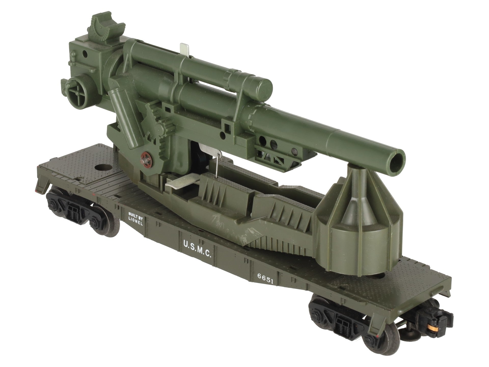 Lionel 6651 Vintage O USMC Olive Drab Cannon Car w/ Shells EX