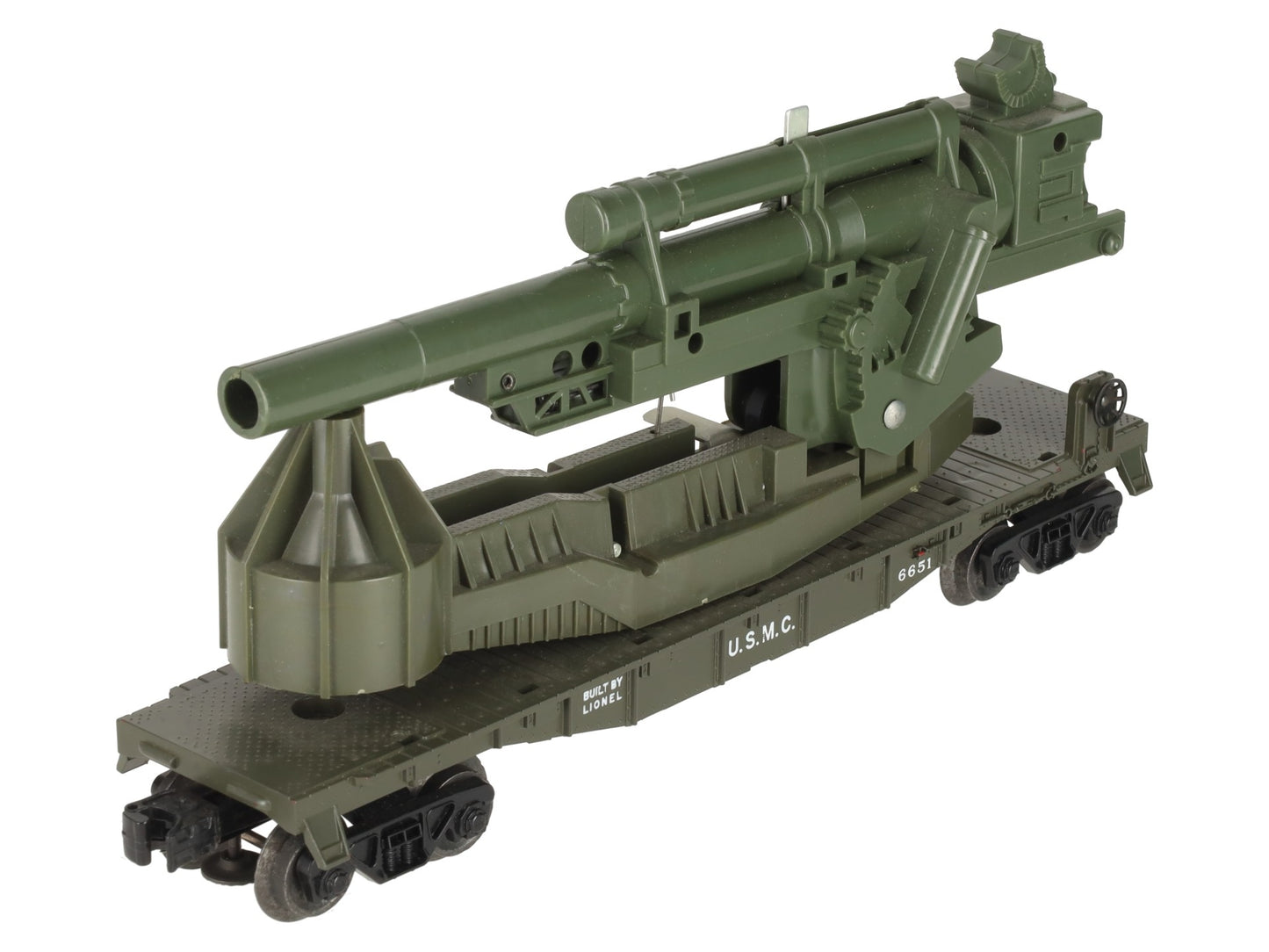 Lionel 6651 Vintage O USMC Olive Drab Cannon Car w/ Shells EX
