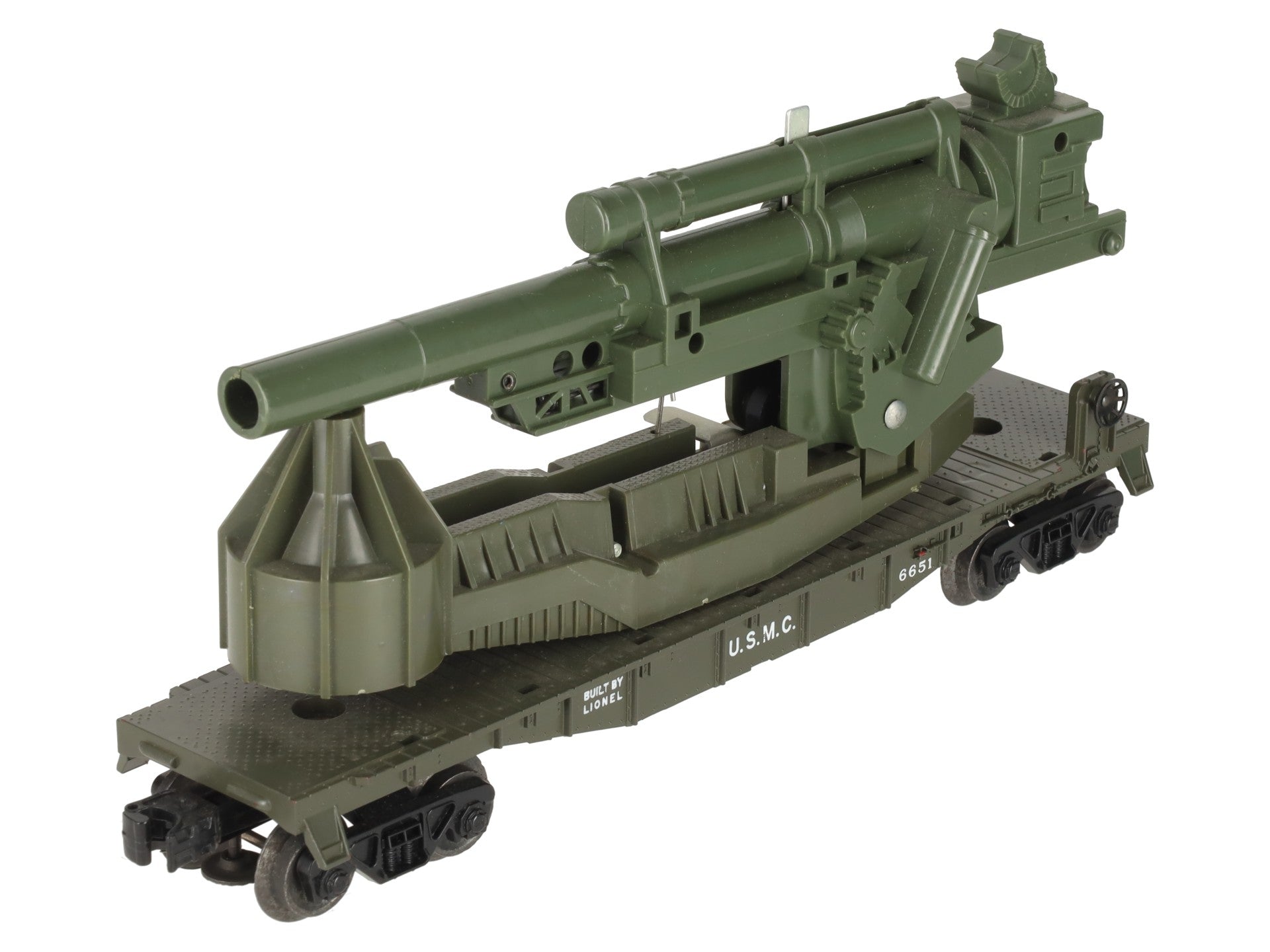 Lionel 6651 Vintage O USMC Olive Drab Cannon Car w/ Shells EX