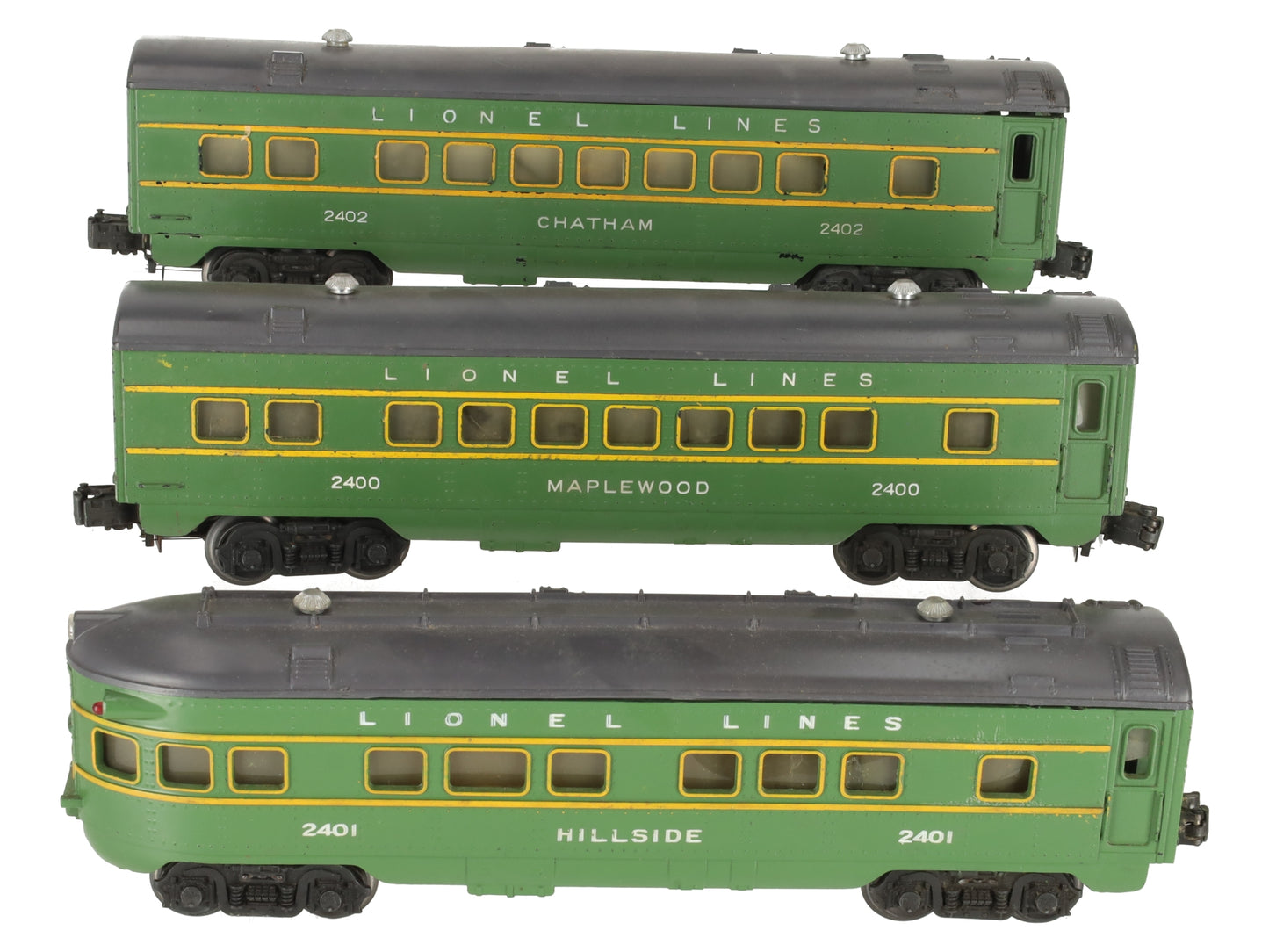 Lionel 2400S Vintage O Green/Gray Passenger Car Set: 2400, 2401, 2402 (Set of 3) VG