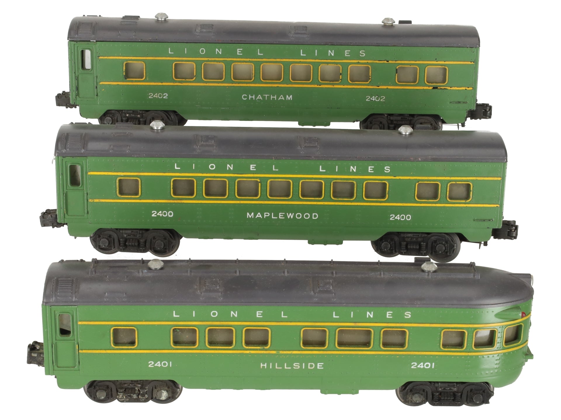 Lionel 2400S Vintage O Green/Gray Passenger Car Set: 2400, 2401, 2402 (Set of 3) VG