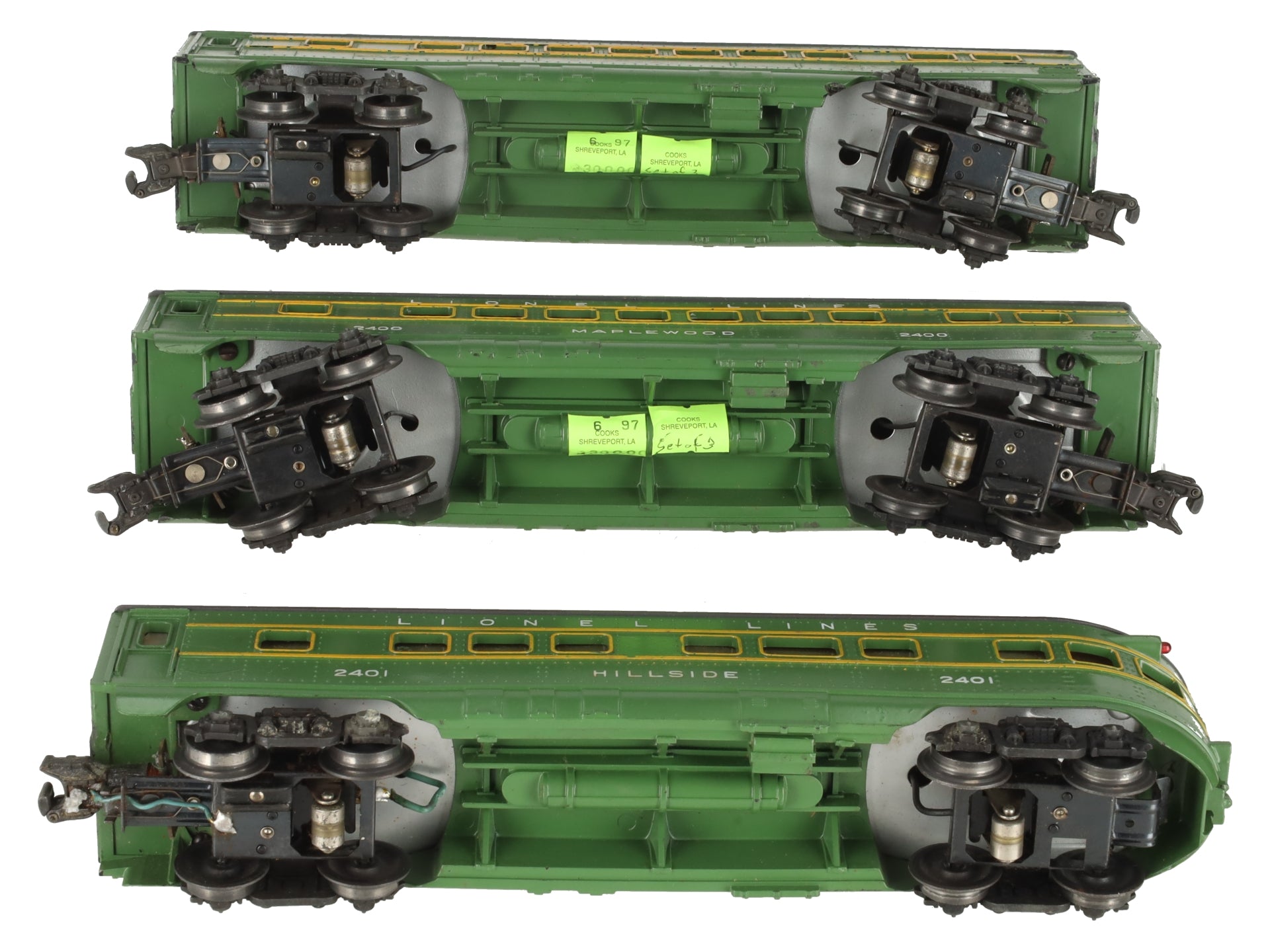 Lionel 2400S Vintage O Green/Gray Passenger Car Set: 2400, 2401, 2402 (Set of 3) VG