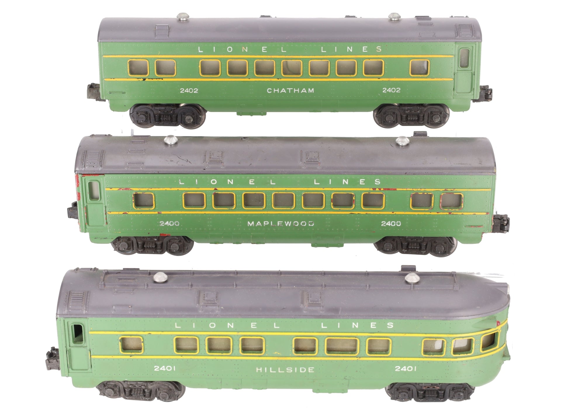 Lionel 2400S Vintage O Green/Gray Passenger Car Set: 2400, 2401, 2402 (Set of 3) VG