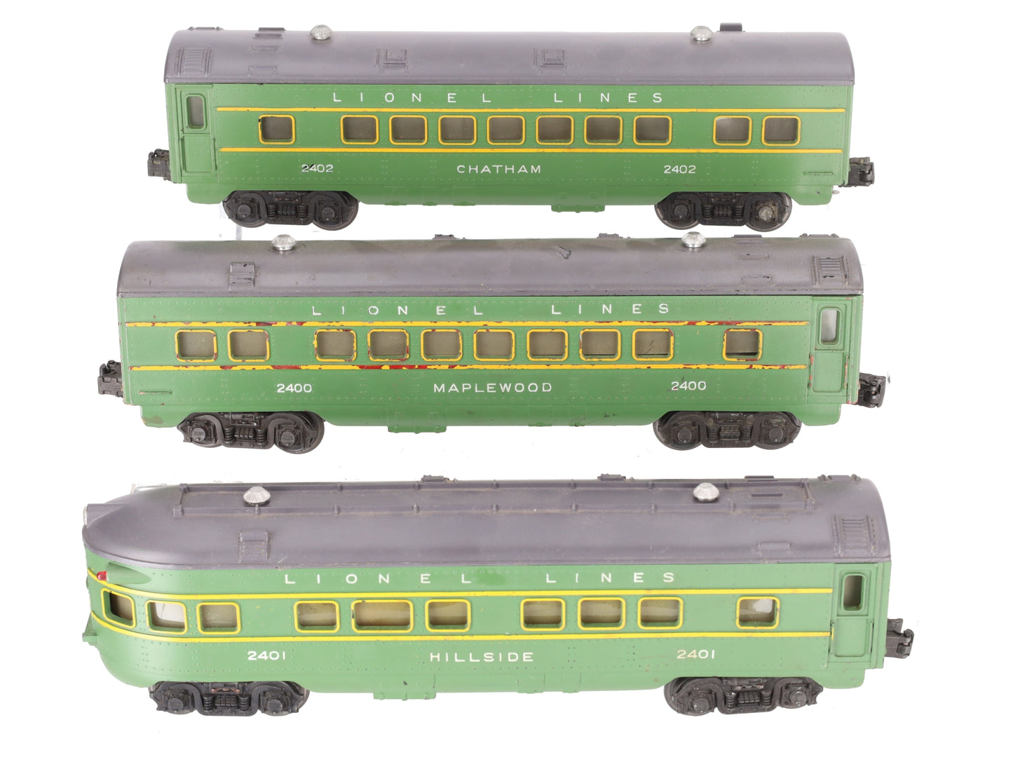 Lionel 2400S Vintage O Green/Gray Passenger Car Set: 2400, 2401, 2402 (Set of 3) VG