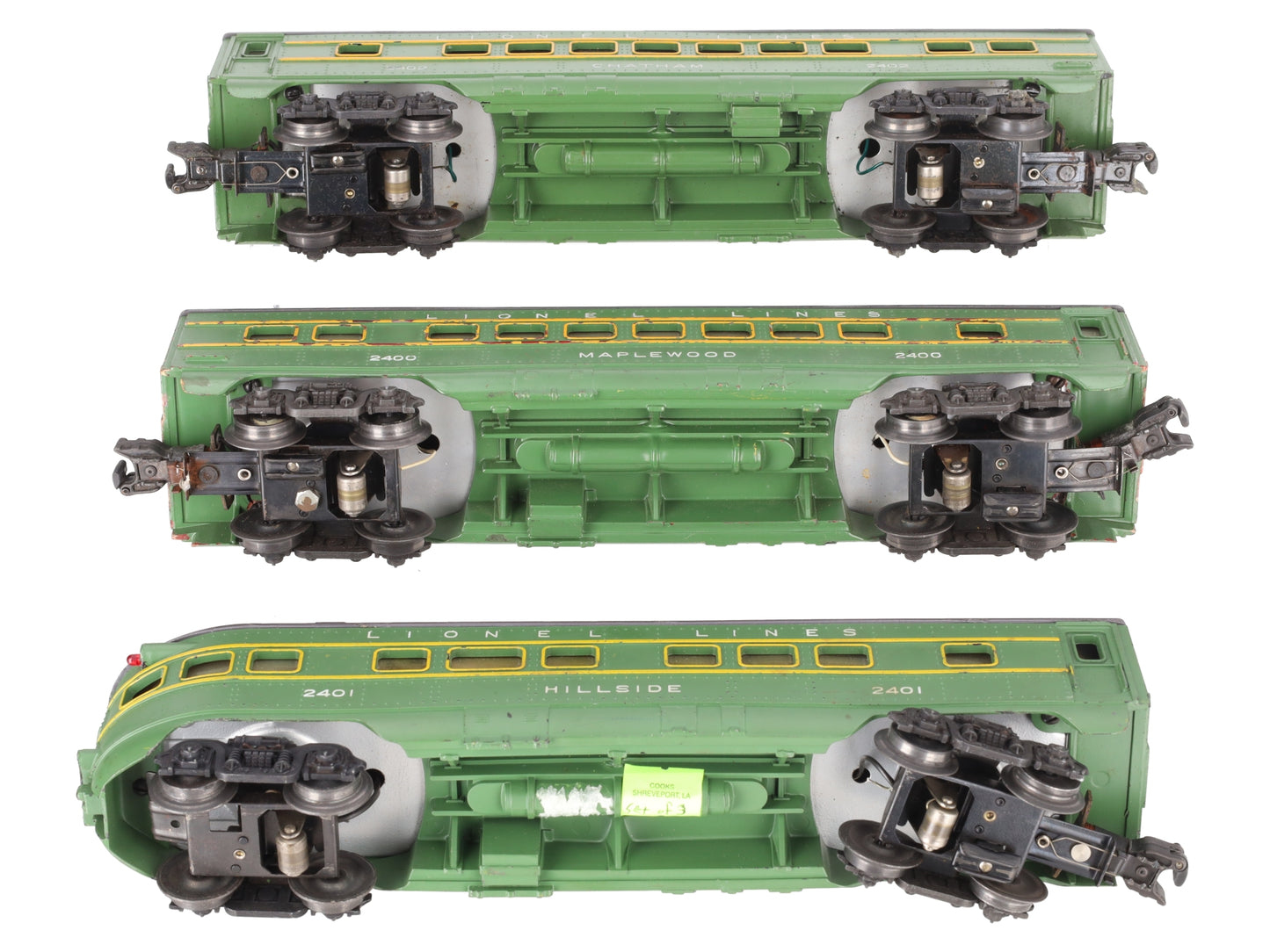Lionel 2400S Vintage O Green/Gray Passenger Car Set: 2400, 2401, 2402 (Set of 3) VG