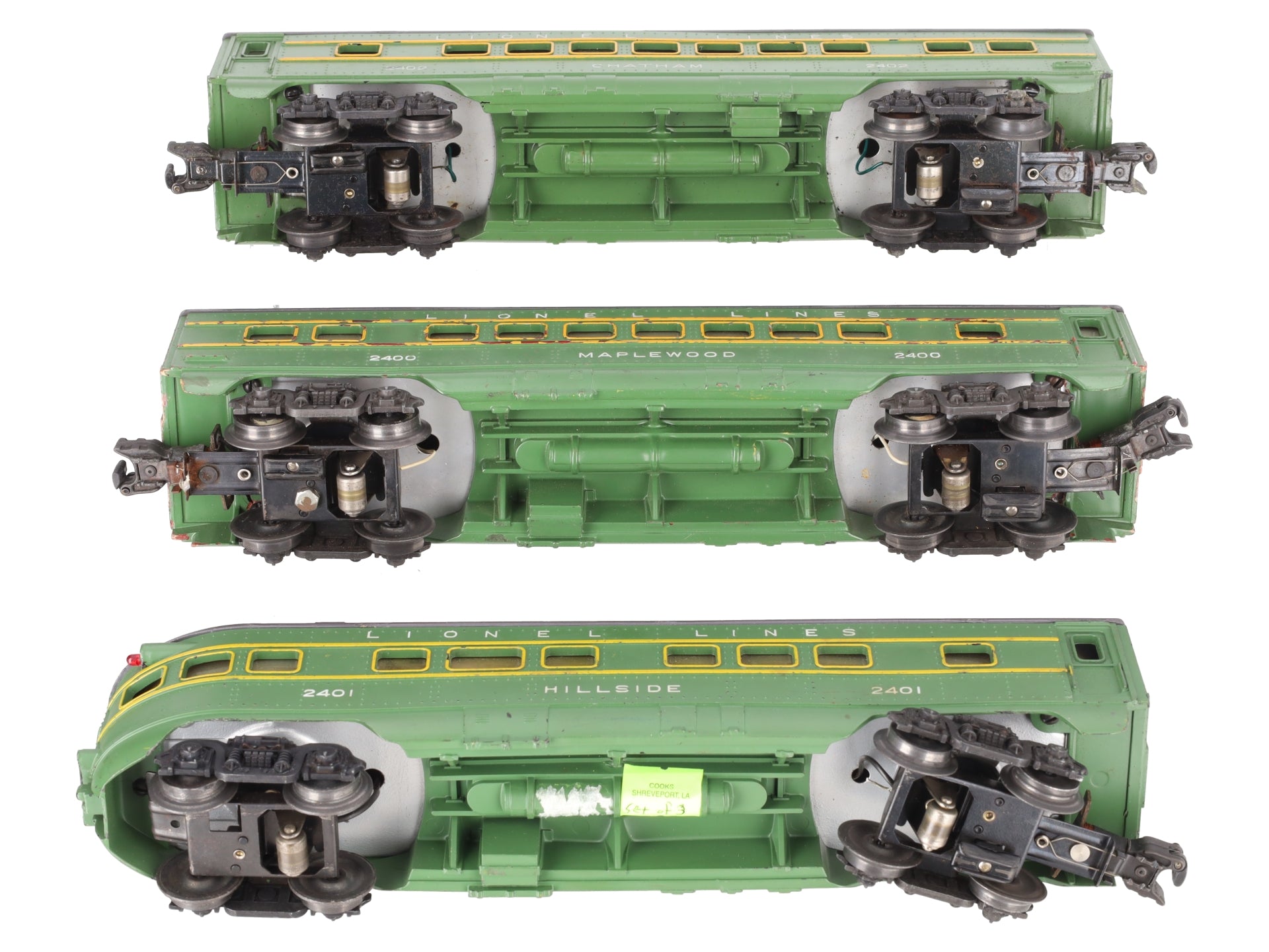 Lionel 2400S Vintage O Green/Gray Passenger Car Set: 2400, 2401, 2402 (Set of 3) VG