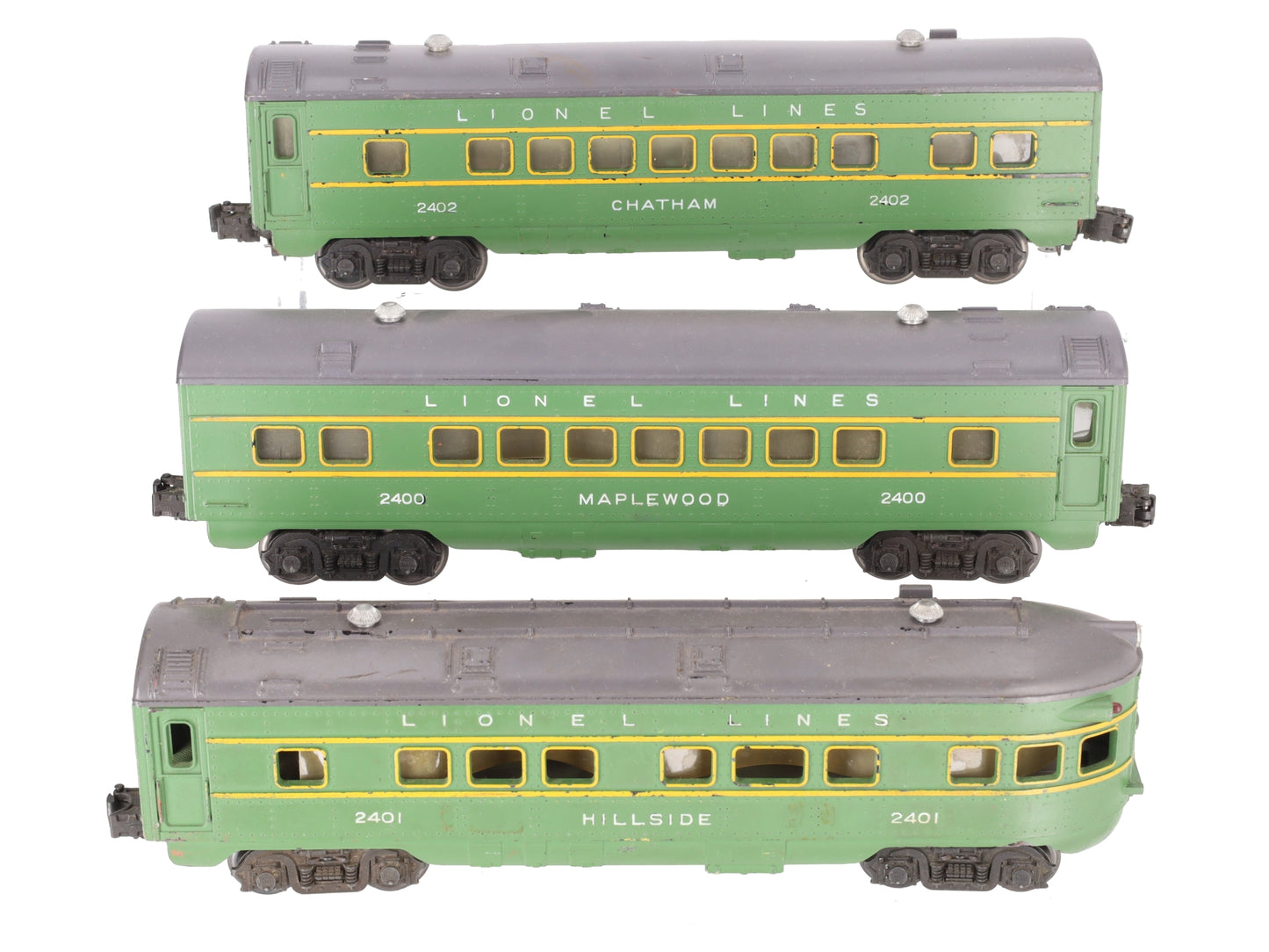 Lionel 2400S Vintage O Green/Gray Passenger Car Set: 2400, 2401, 2402 (Set of 3) VG