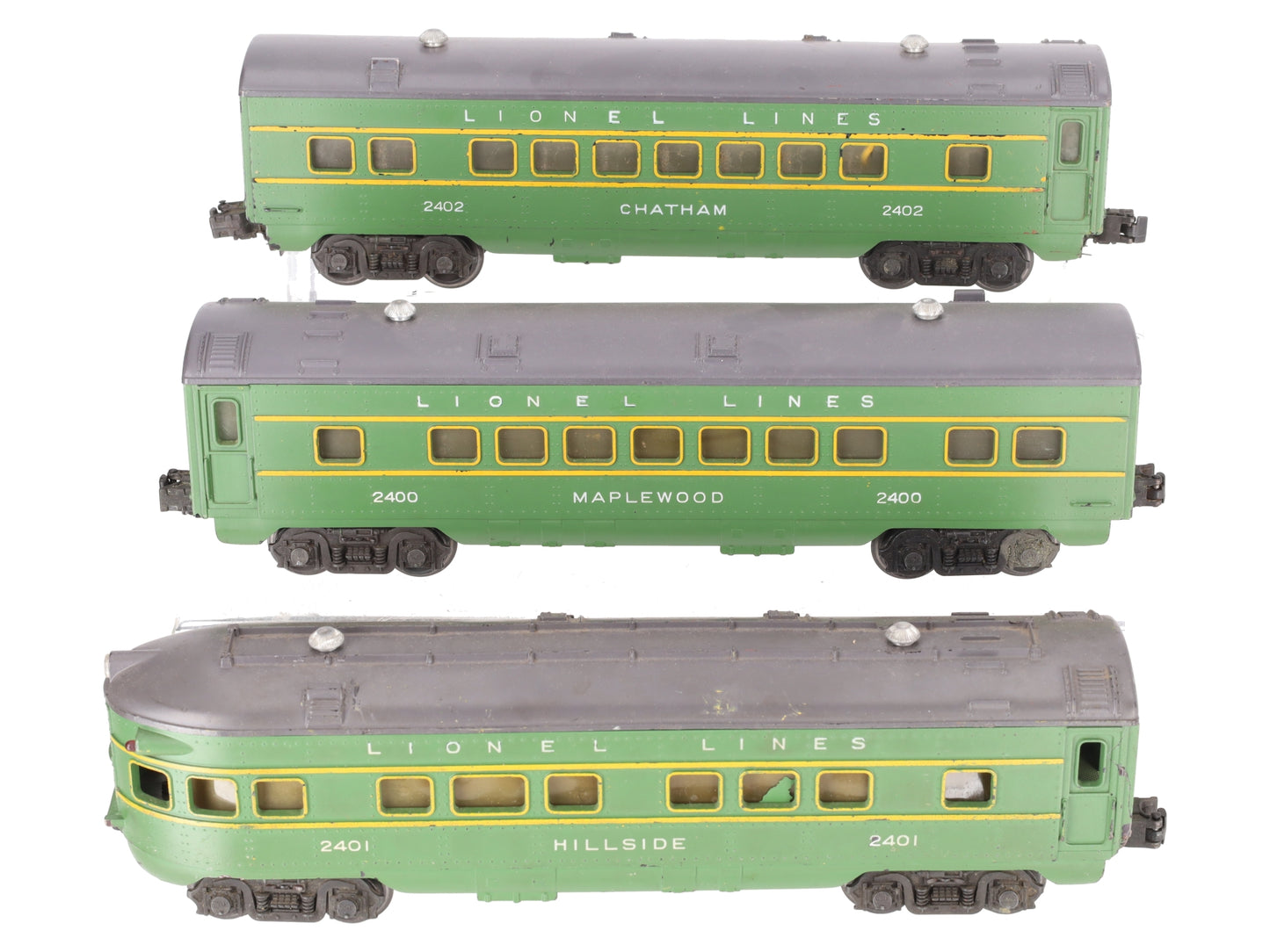 Lionel 2400S Vintage O Green/Gray Passenger Car Set: 2400, 2401, 2402 (Set of 3) VG