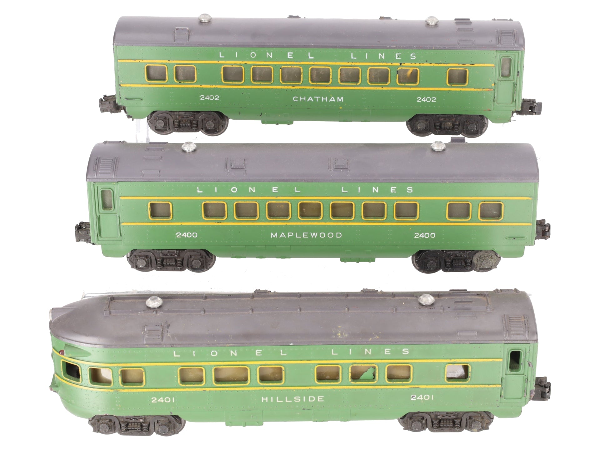 Lionel 2400S Vintage O Green/Gray Passenger Car Set: 2400, 2401, 2402 (Set of 3) VG