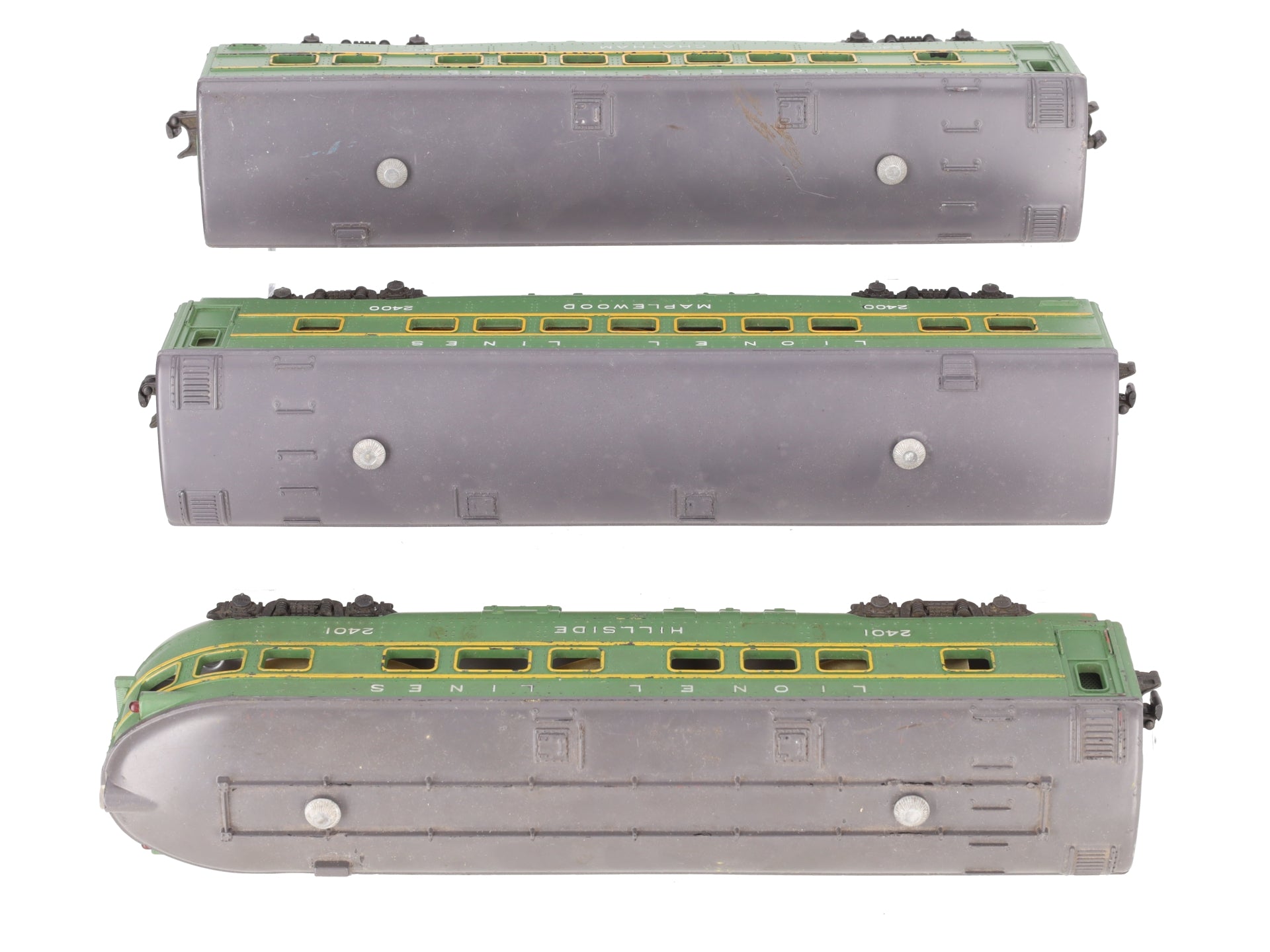 Lionel 2400S Vintage O Green/Gray Passenger Car Set: 2400, 2401, 2402 (Set of 3) VG