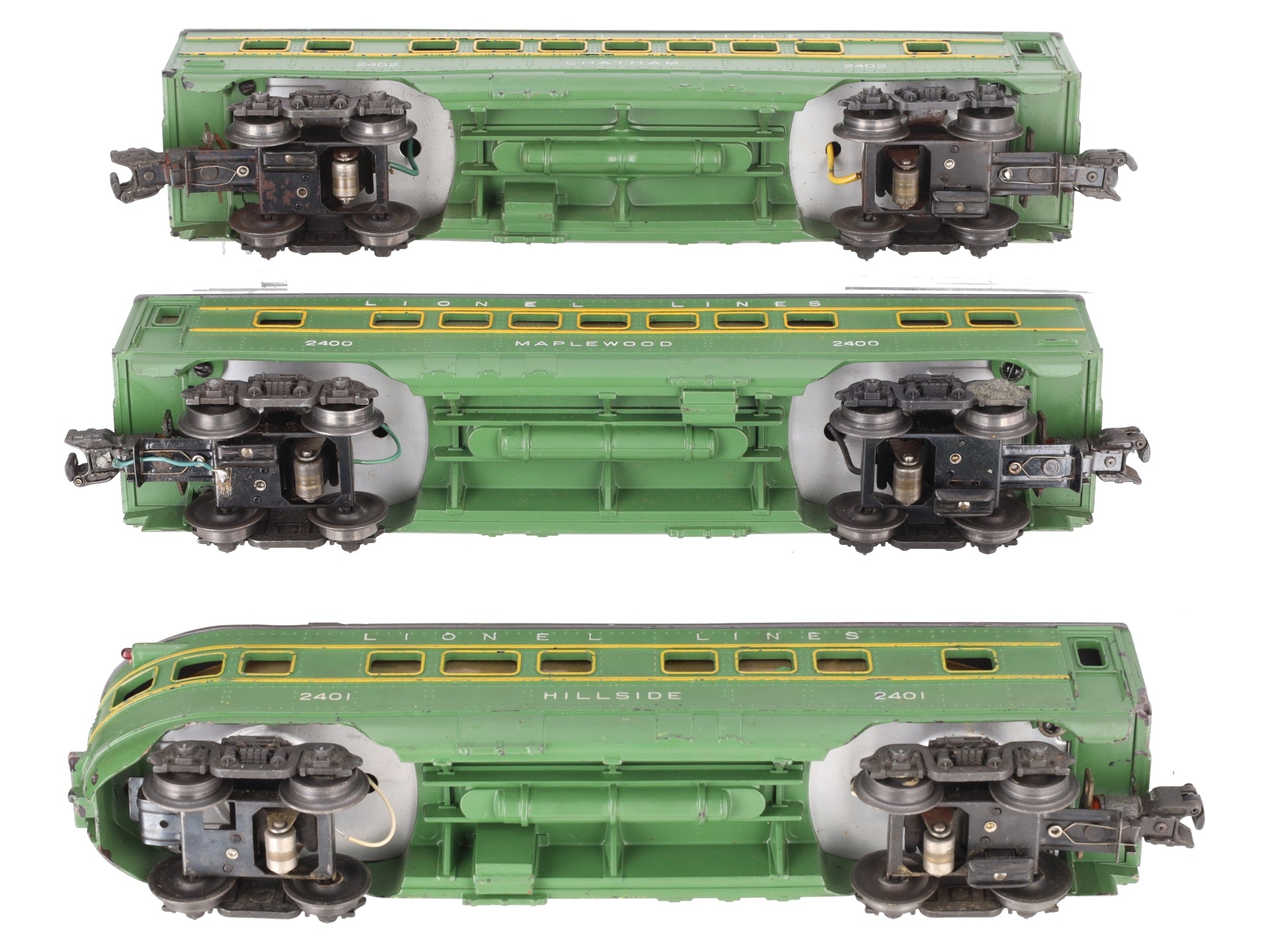 Lionel 2400S Vintage O Green/Gray Passenger Car Set: 2400, 2401, 2402 (Set of 3) VG