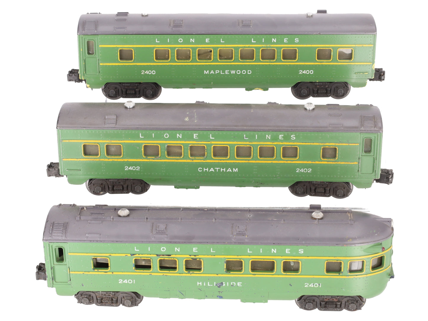 Lionel 2400S Vintage O Green/Gray Passenger Car Set: 2400, 2401, 2402 (Set of 3) VG