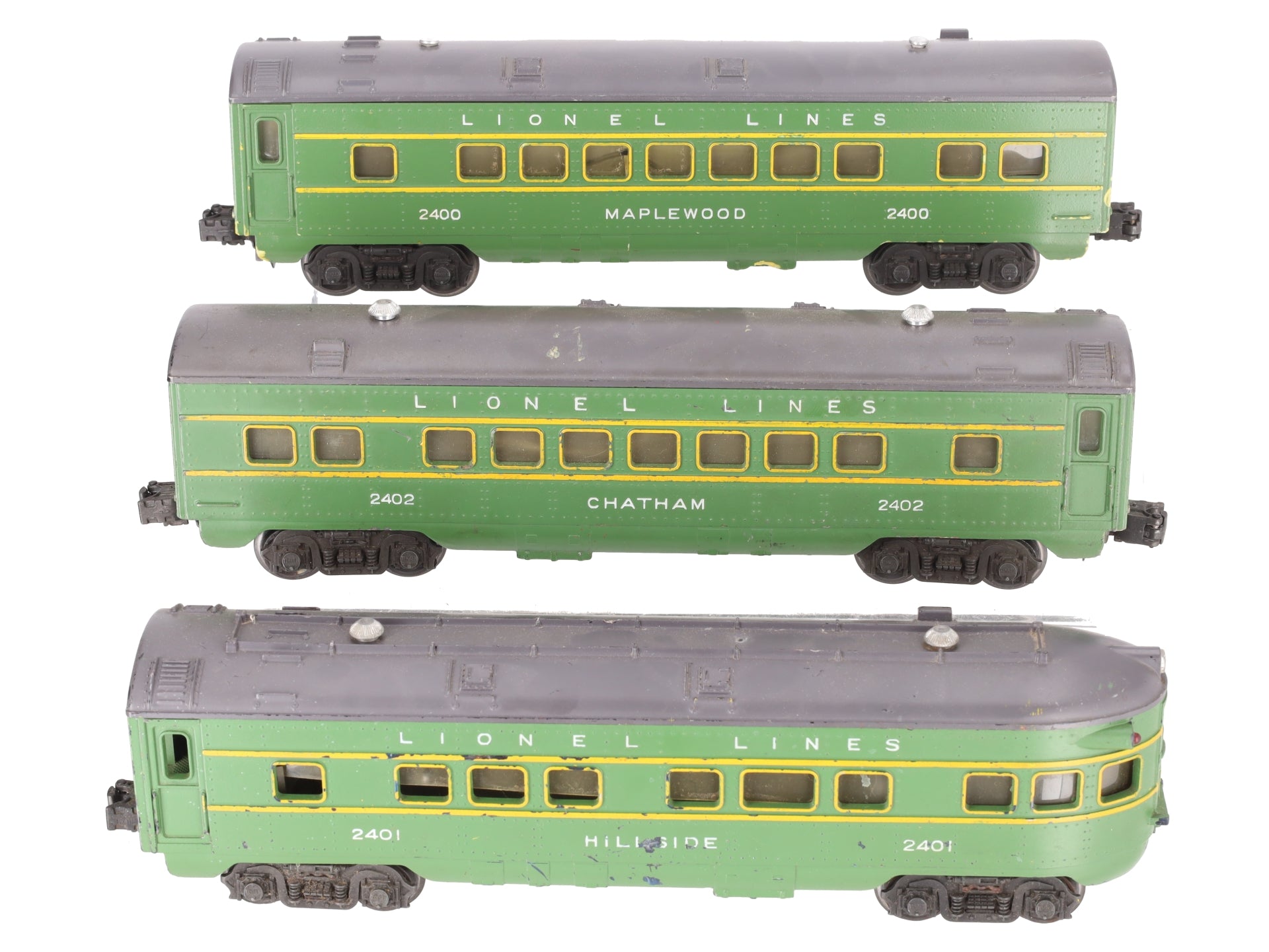Lionel 2400S Vintage O Green/Gray Passenger Car Set: 2400, 2401, 2402 (Set of 3) VG